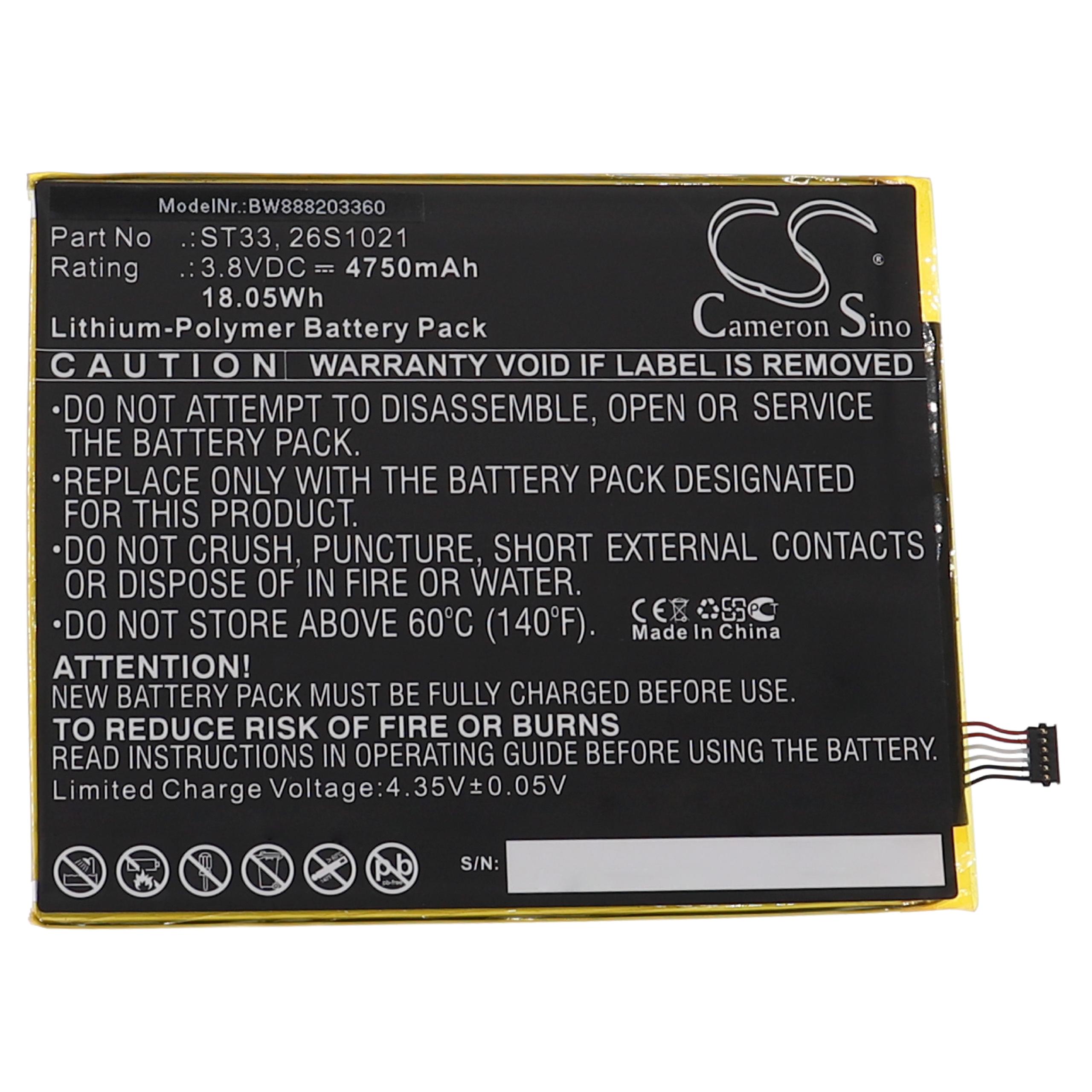 Tablet Battery Replacement for Amazon 26S1021, 58-000303, 58-000313, ST33 - 4750mAh 3.8V Li-polymer