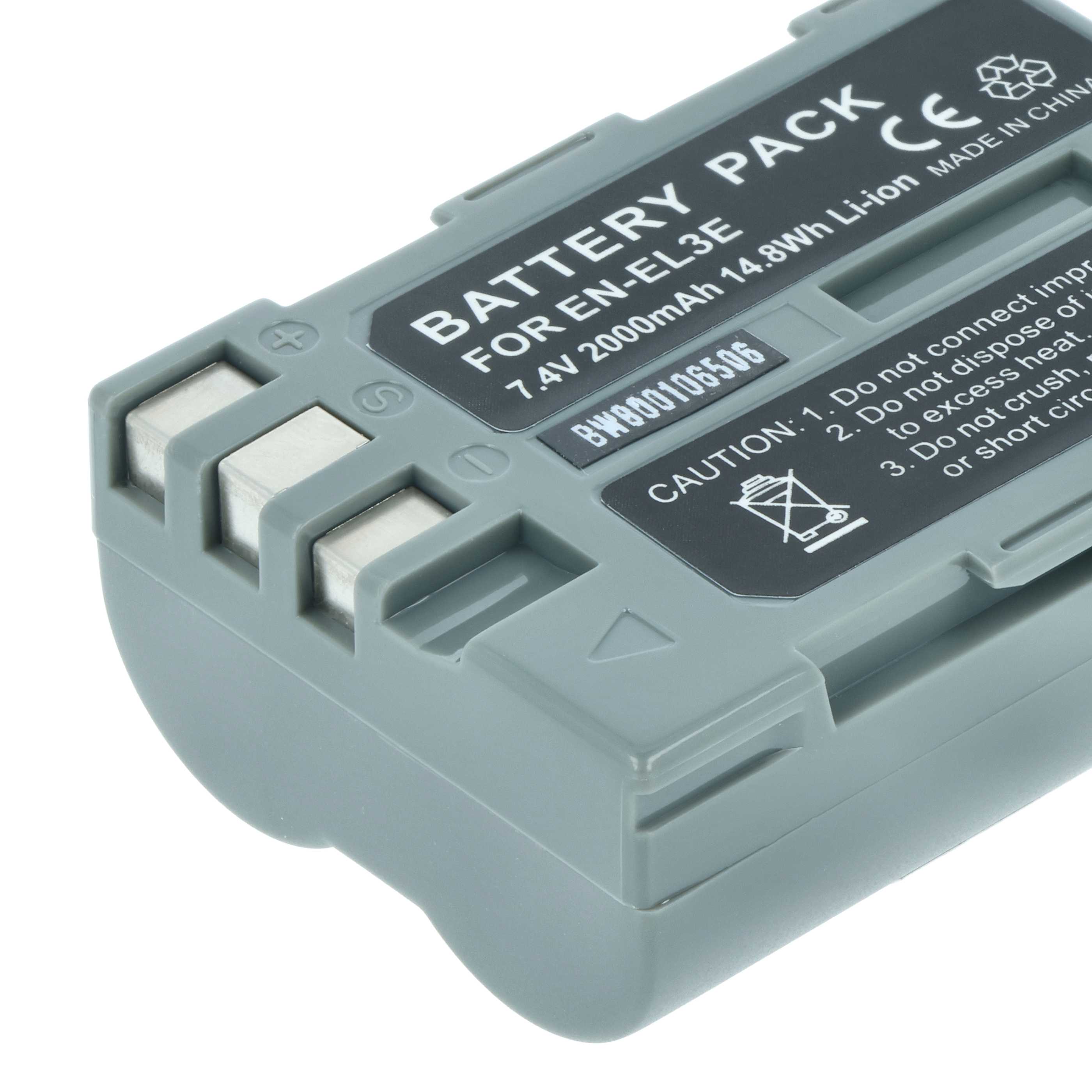 Battery replaces Nikon EN-EL3e, EN-EL3, EN-EL3a - 2000mAh, 7.2V, Li-Ion with Info Chip