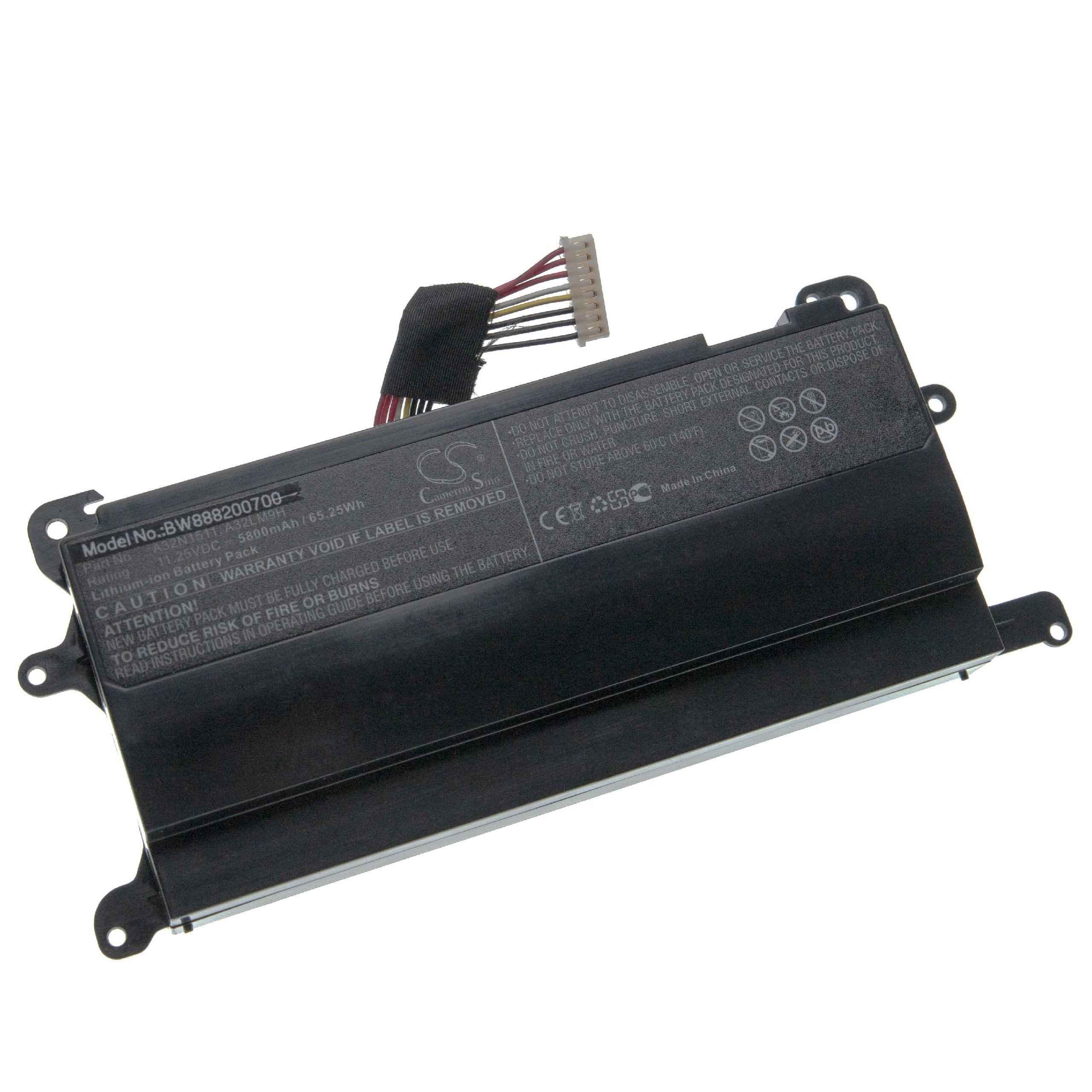 Notebook Battery Replacement for Asus A32LM9H, 0B110-00370000, A32N1511 - 5800mAh 11.25V Li-Ion, black