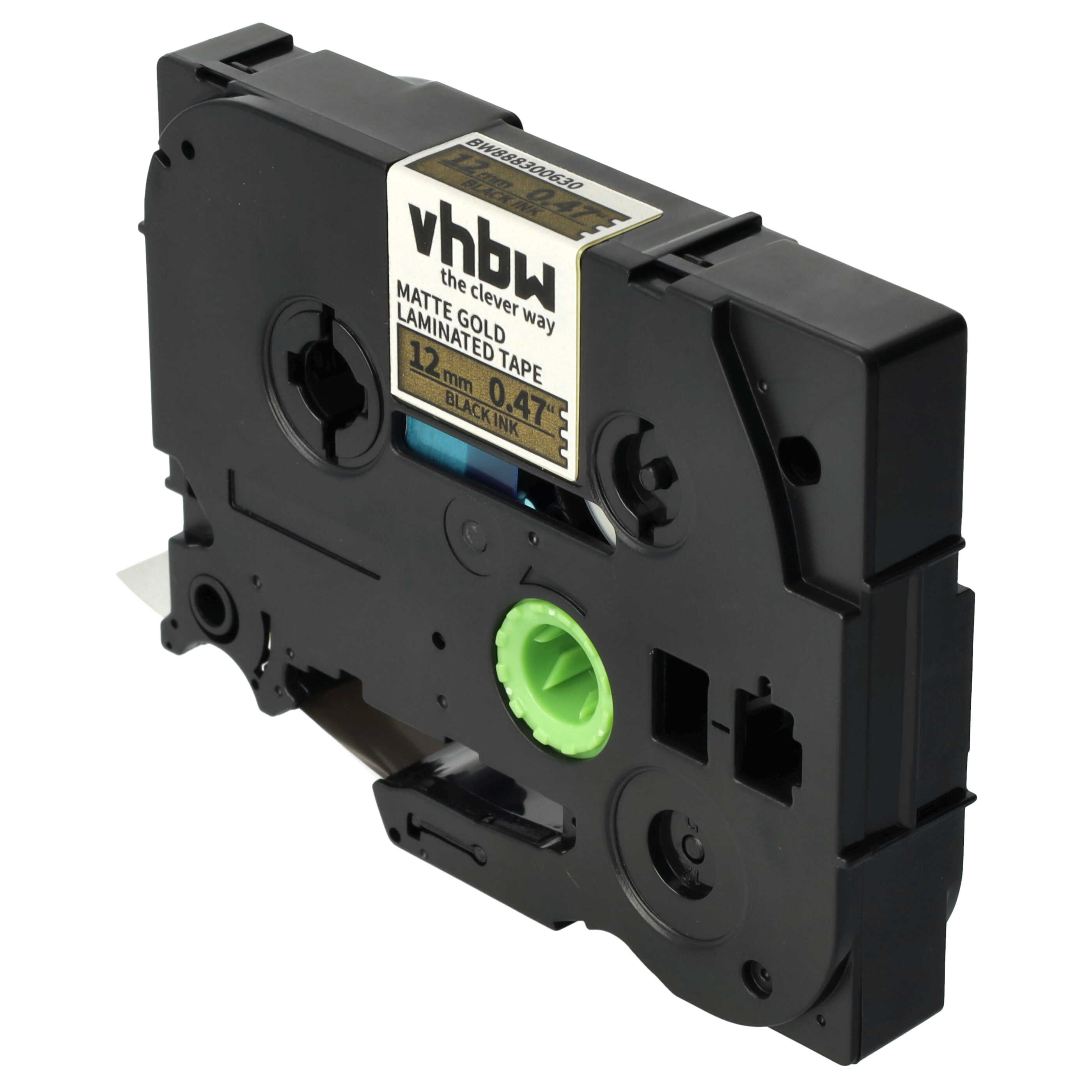 Label Tape replaces Brother TZE-MQ831 - 12 mm Black to Matt-Gold