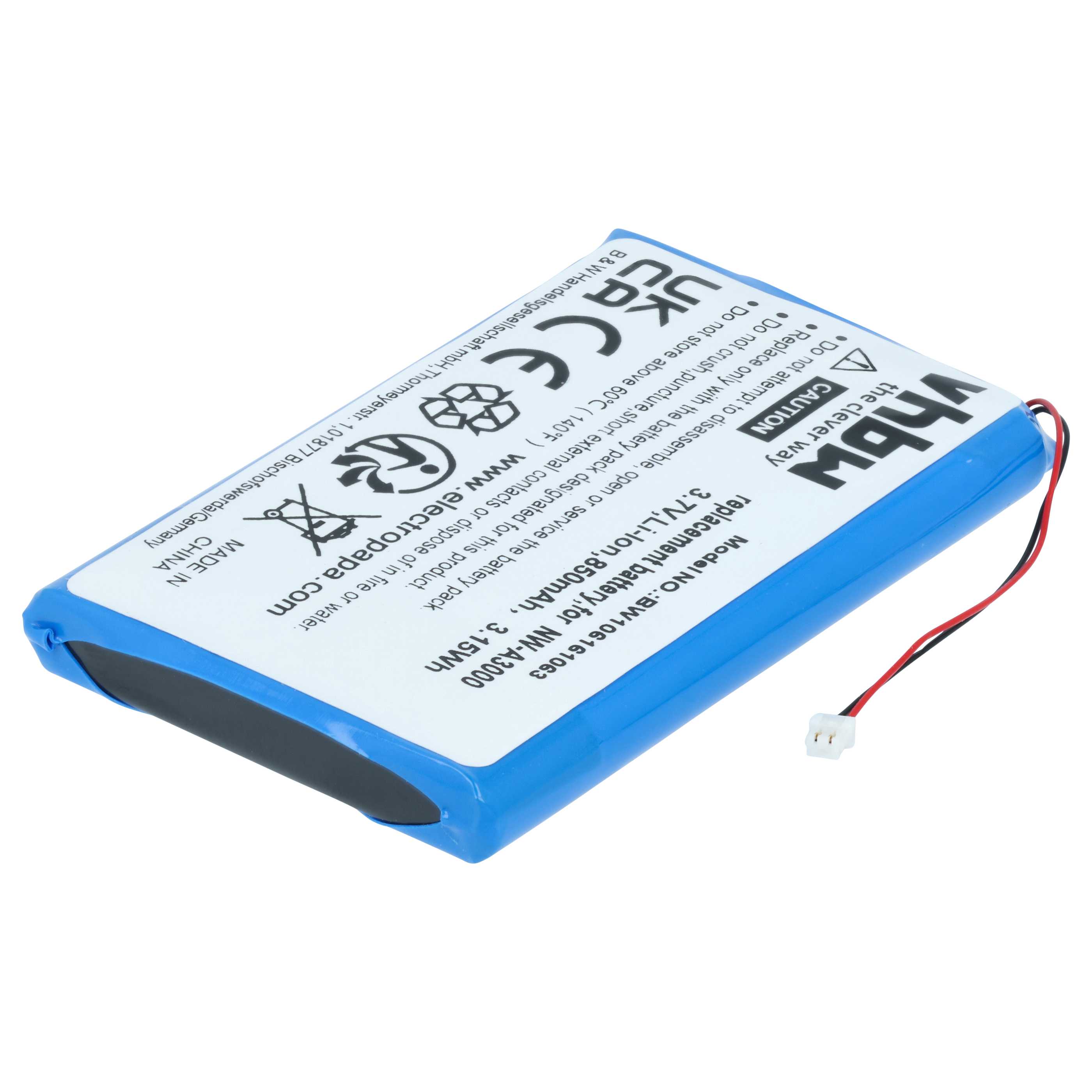 MP3-Player Battery replaces Sony LIS1356HNPA, 1-756-608-21, 5Y30A1697 - 850 mAh 3.7 V Li-Ion