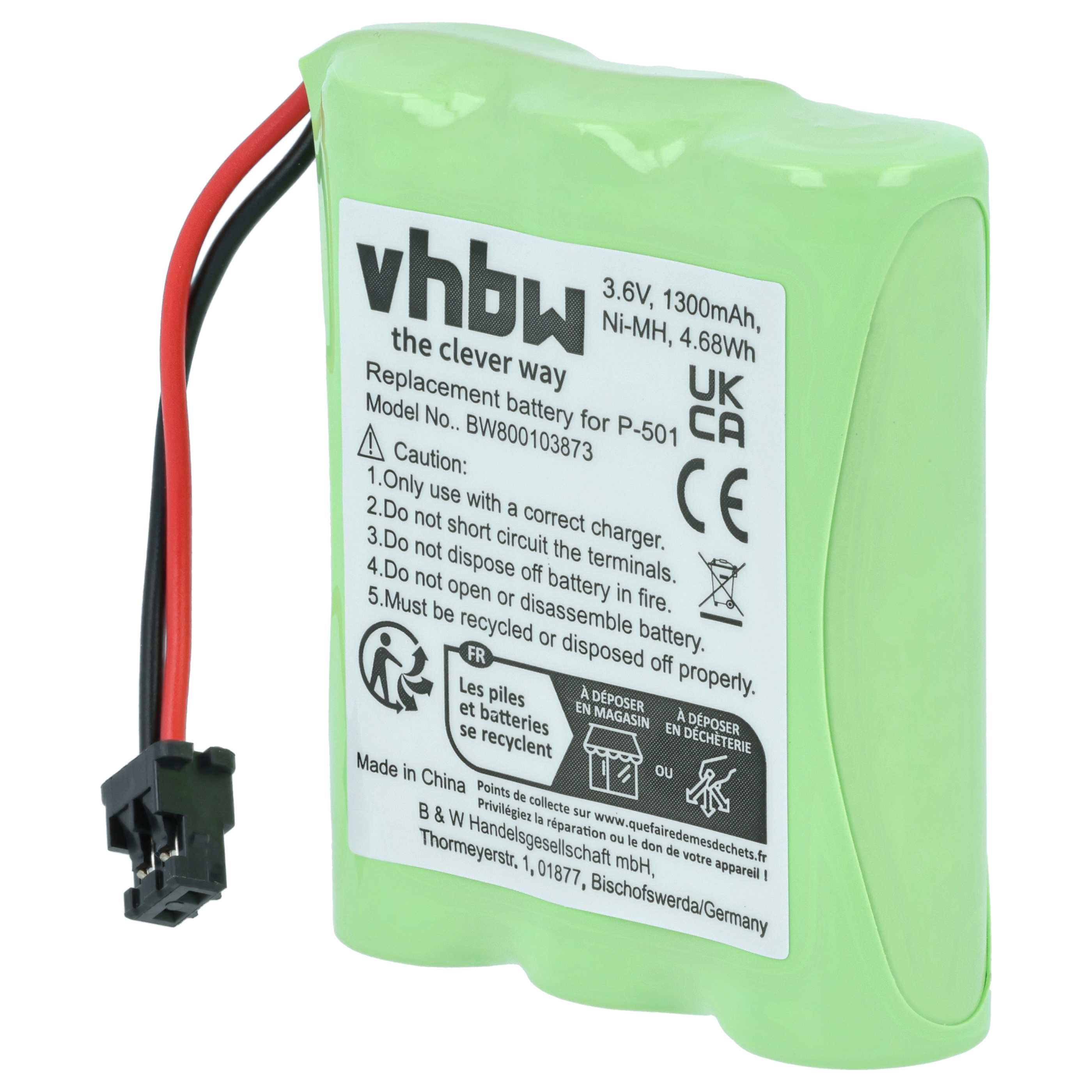 Batería reemplaza BT-905, BP-T18, BP-T24, BT-15, AAx3, BT-800 para Toshiba - 1300mAh 3,6V NiMH, 3x celdas