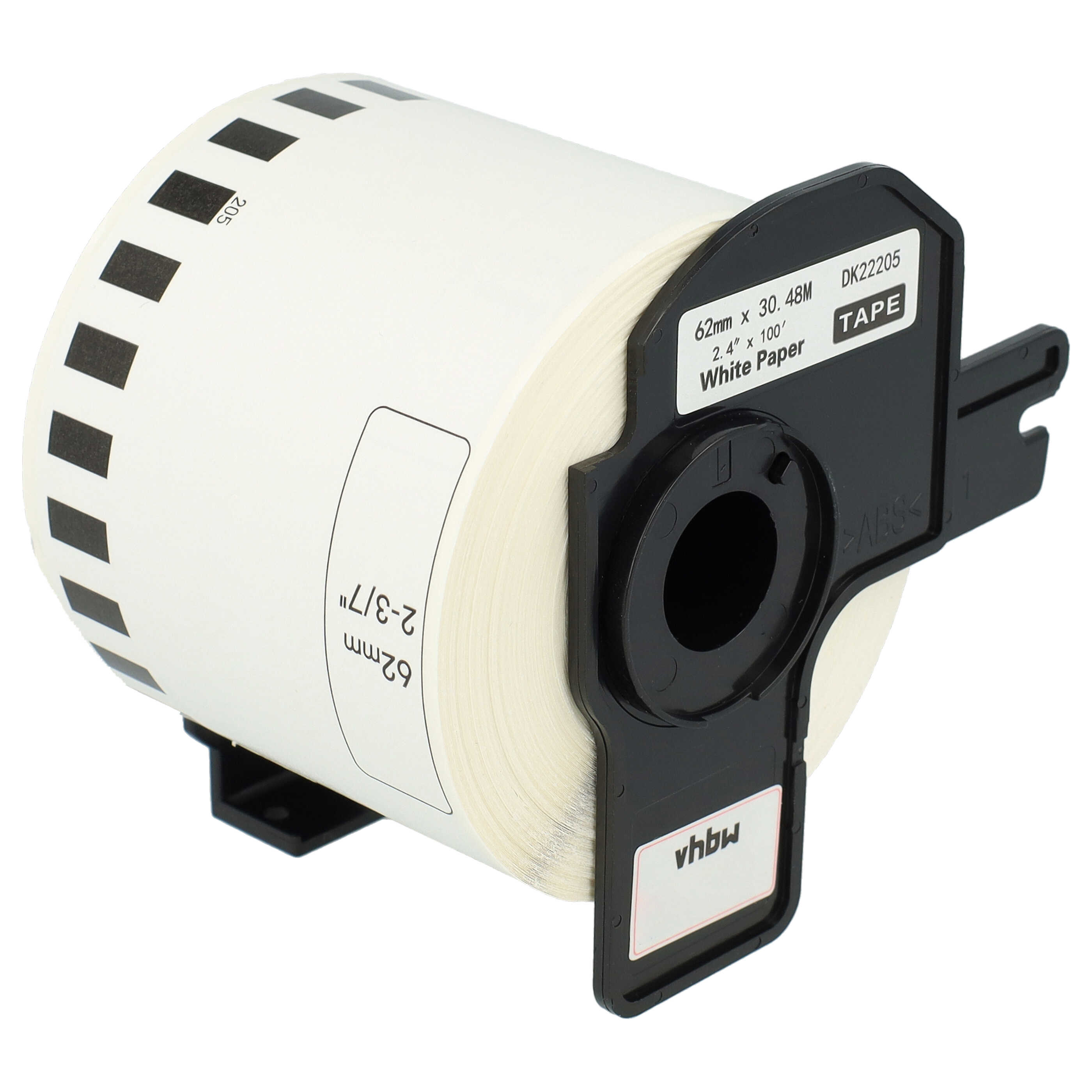 2x Label Roll replaces Brother DK-22205 Labeller - 62 mm x 30.48 m + Holder