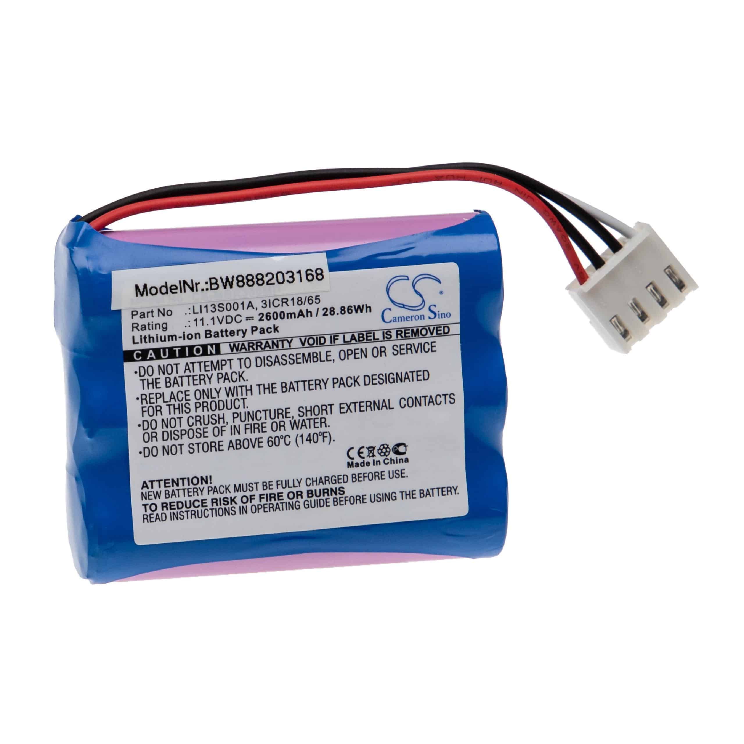 Batterie remplace Mindray 3ICR18/65, 115-037896-00, 022-000122-00 pour appareil médical - 2600mAh 11,1V Li-ion