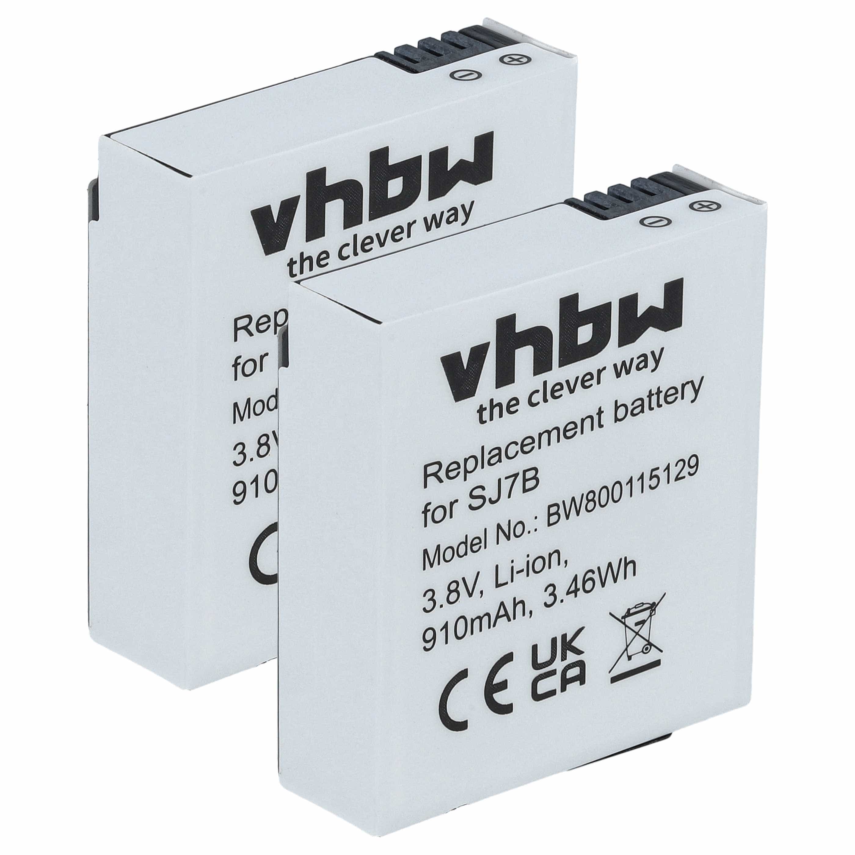 Videocamera 2x Battery replaces SJCam SJ7B - 910 mAh 3.8 V Li-Ion