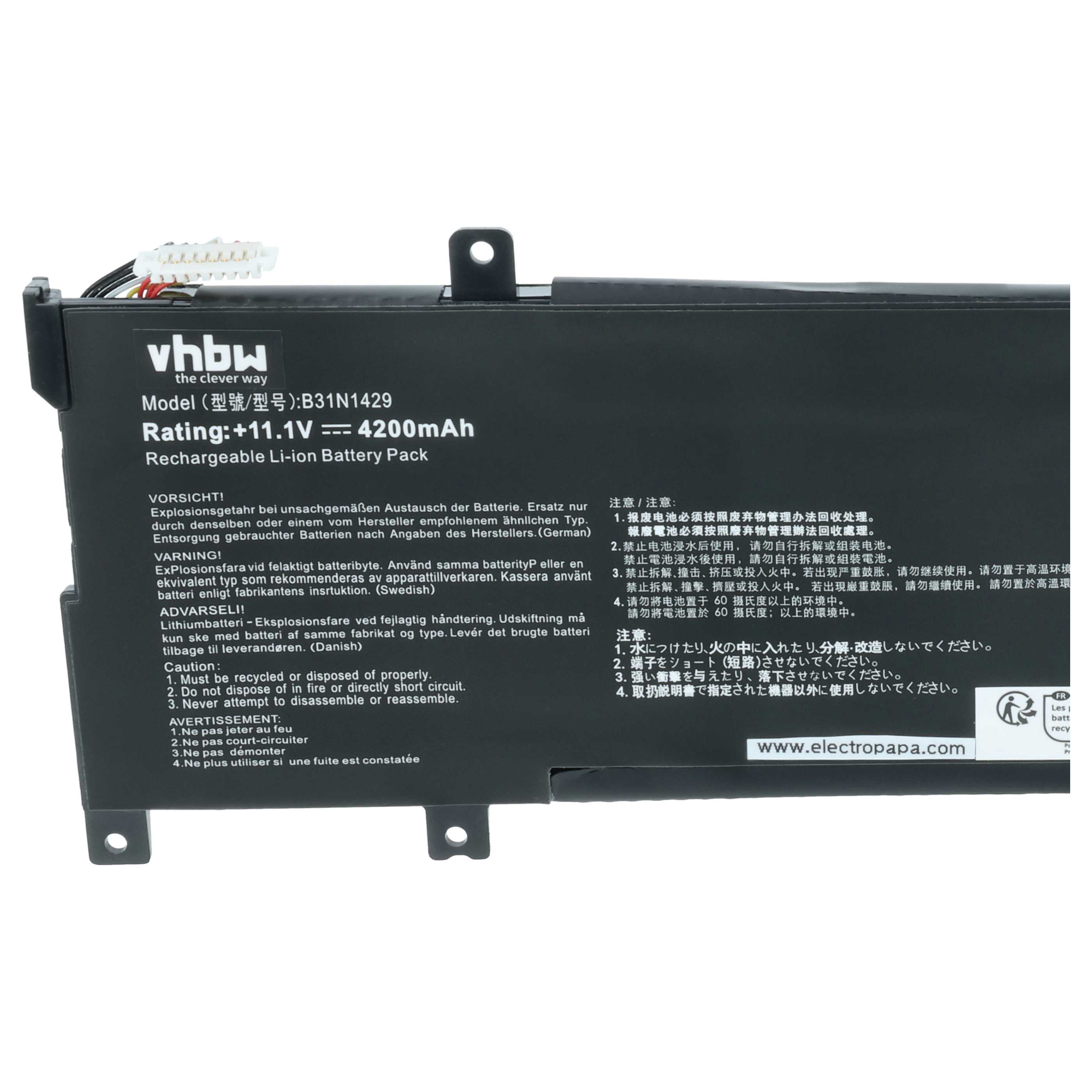 Akumulator do laptopa zamiennik Asus 0B200-01460000, B31N1429, 0B200-01460100 - 4200 mAh 11,1 V LiPo, czarny