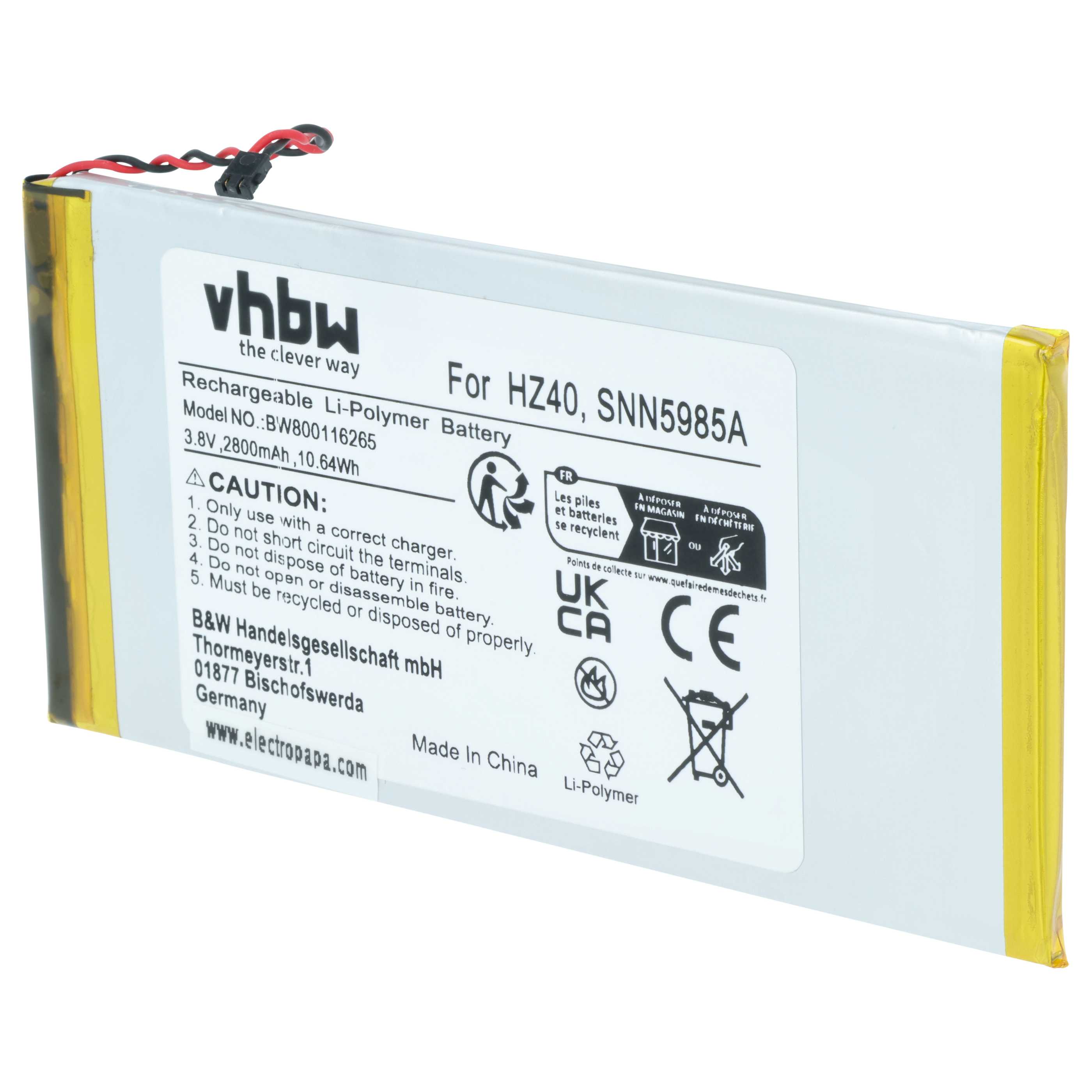 Akumulator do telefonu smartfona zamiennik Motorola HZ40, SNN5985A - 2800 mAh 3,8 V LiPo