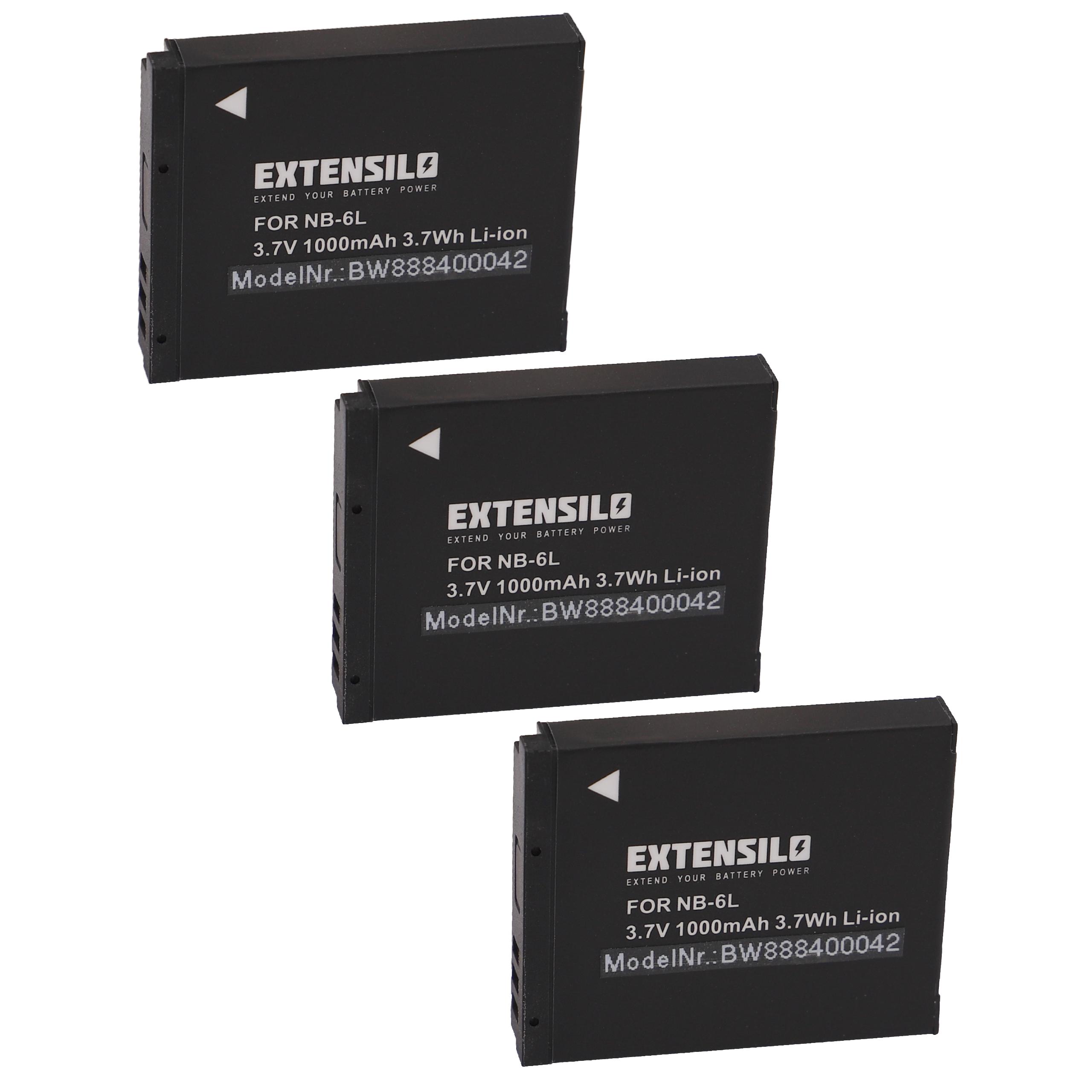 3x Battery replaces Canon NB-6L - 1000mAh, 3.7V, Li-Ion