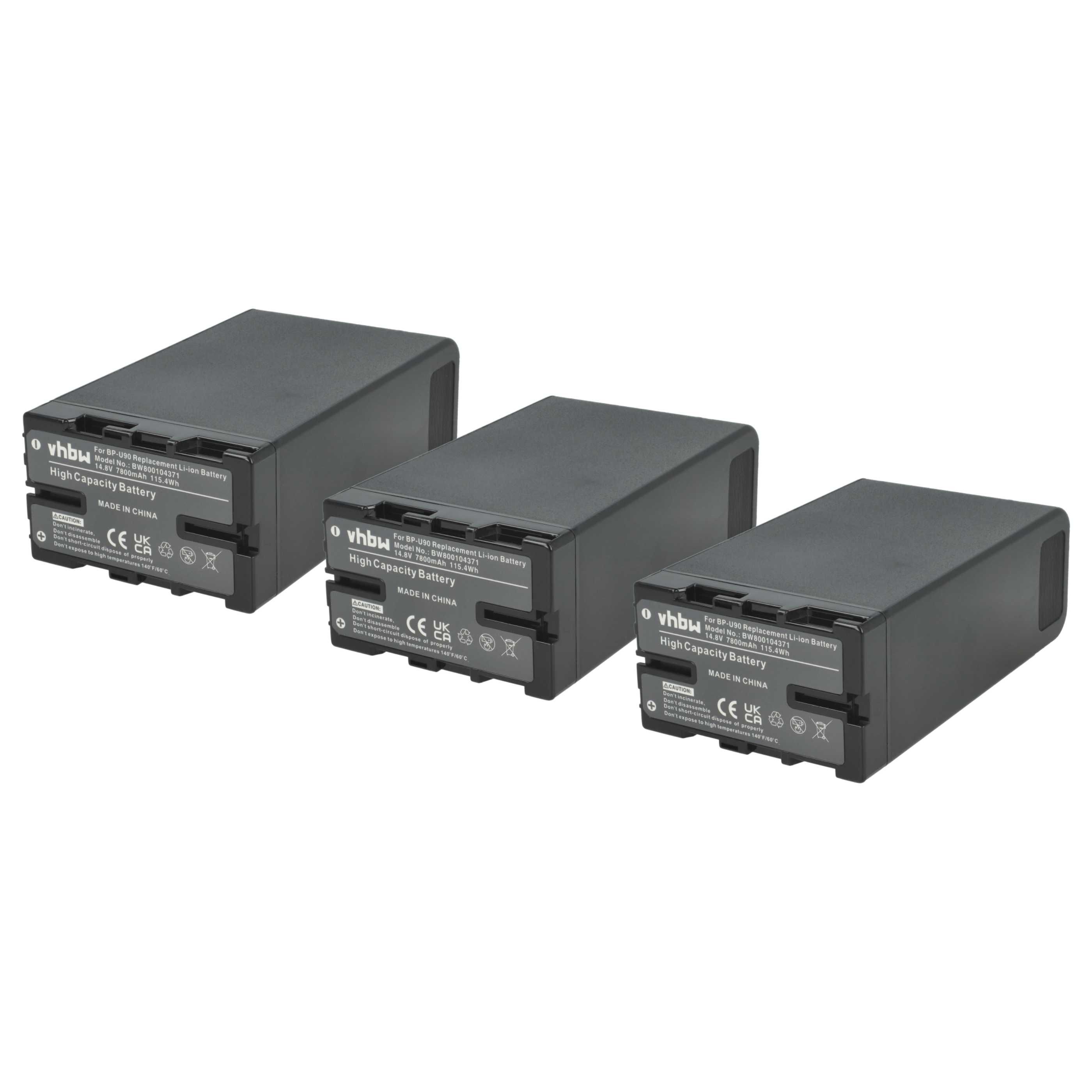 Videocamera 3x Battery replaces Sony BP-U90, BP-U60, BP-U30, BP-U95 - 7800 mAh 14.8 V Li-Ion