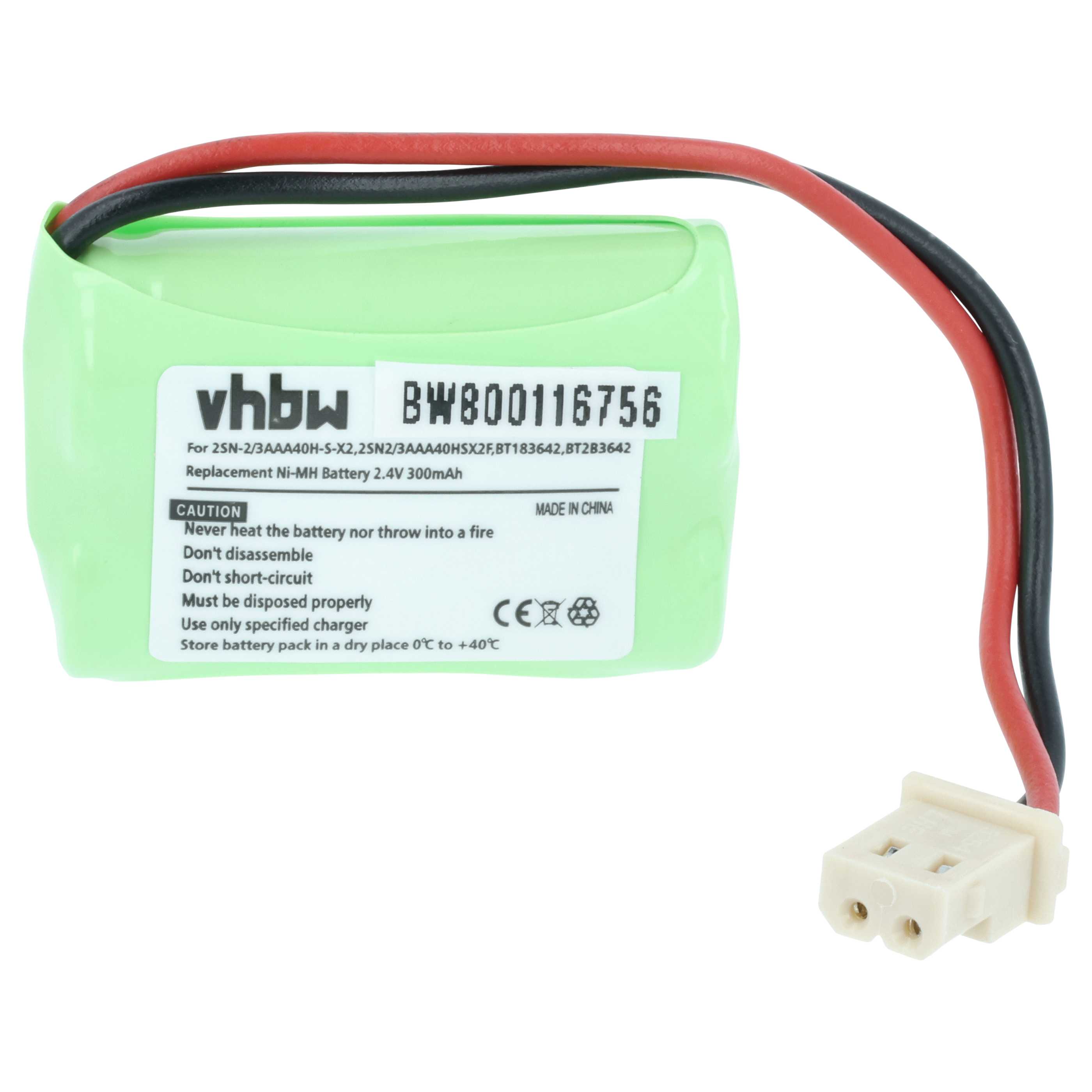 Batterie remplace V-Tech 2SN-2/3AAA40H-S-X2, 2SN2/3AAA40HSX2F pour téléphone V-Tech - 300mAh 2,4V NiMH