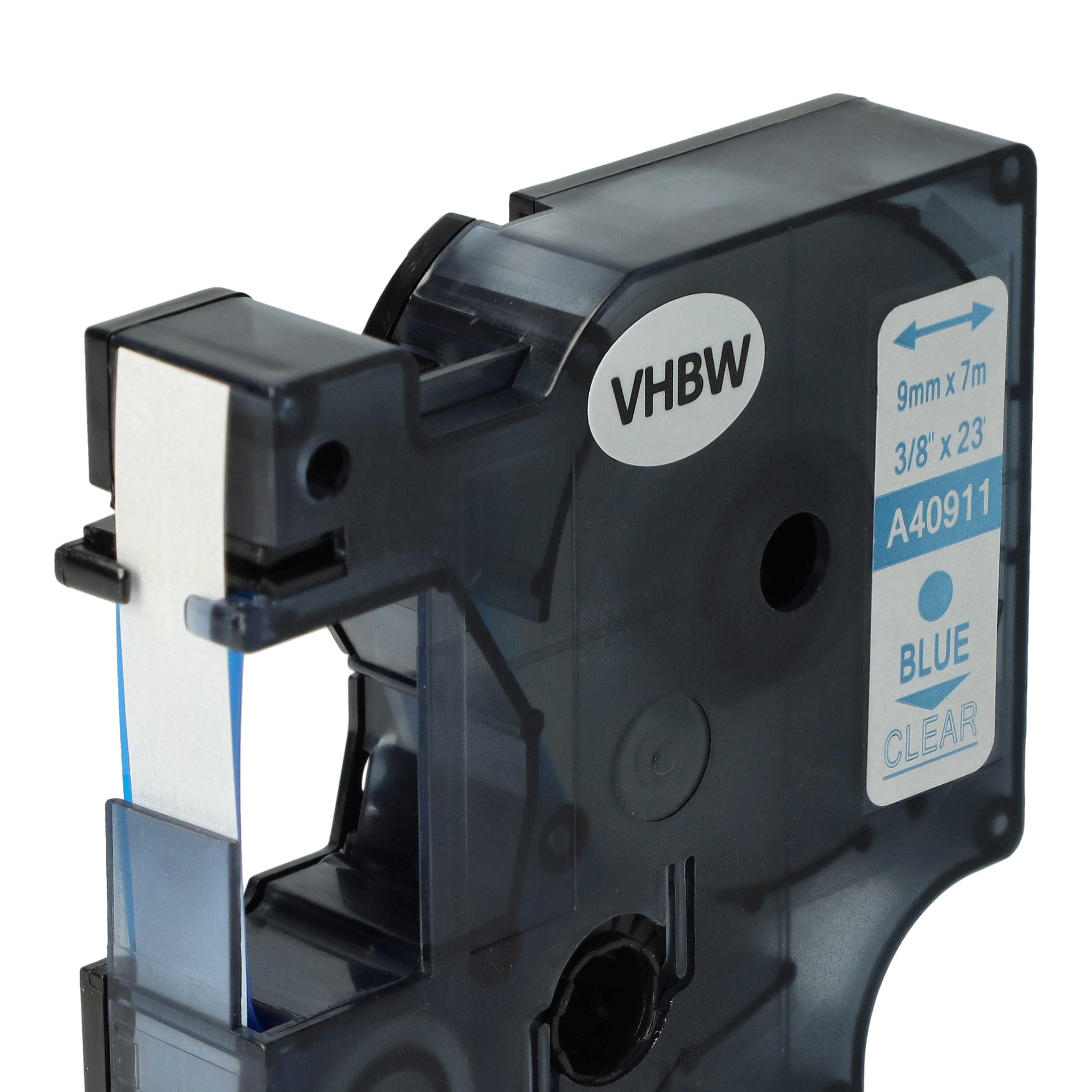 Label Tape replaces Dymo D1, 40911 - 9 mm Blue to Transparent