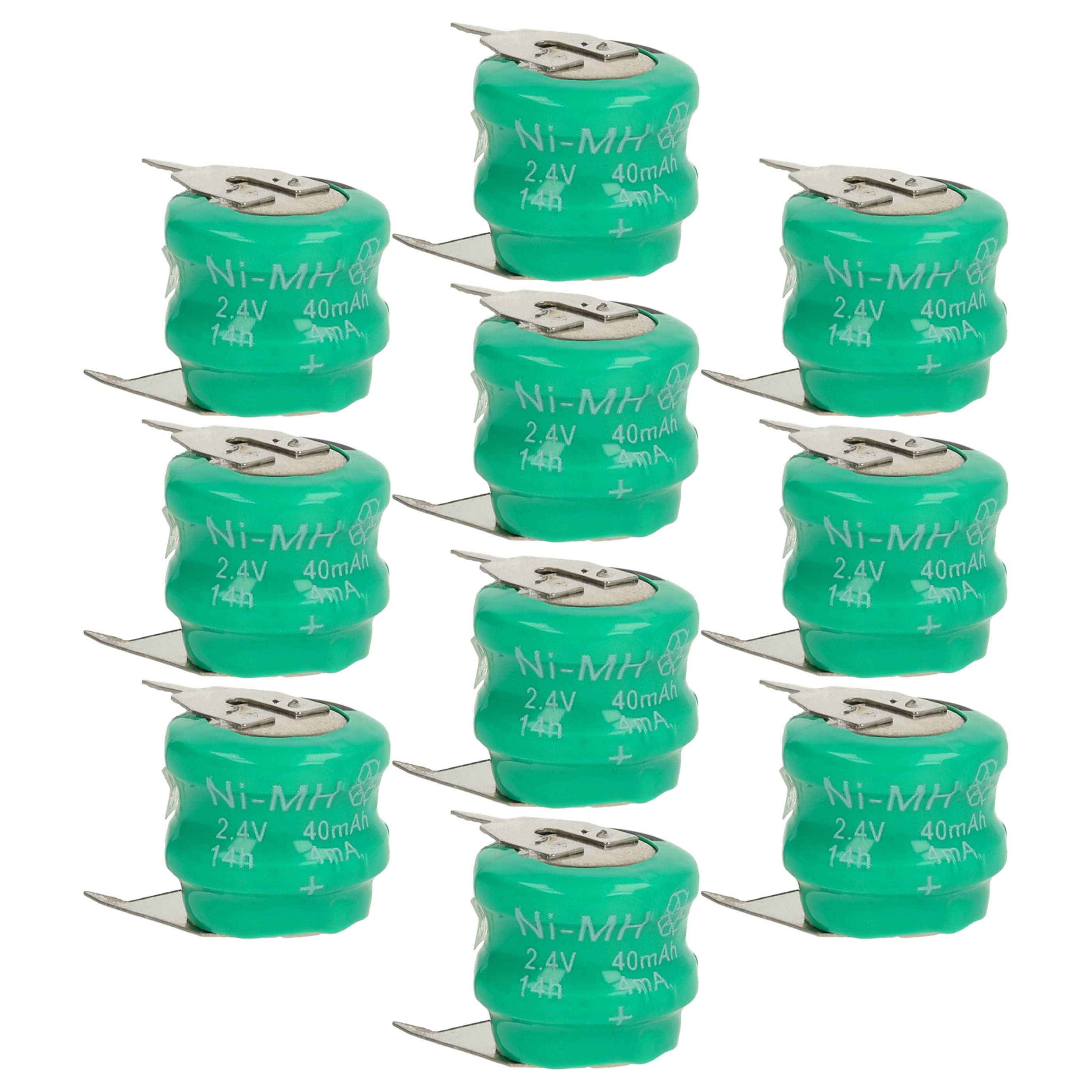 10x Button Cell Battery Type V40H 3 Pins for Model Building Solar Lamps etc. - 40 mAh 2.4 V NiMH