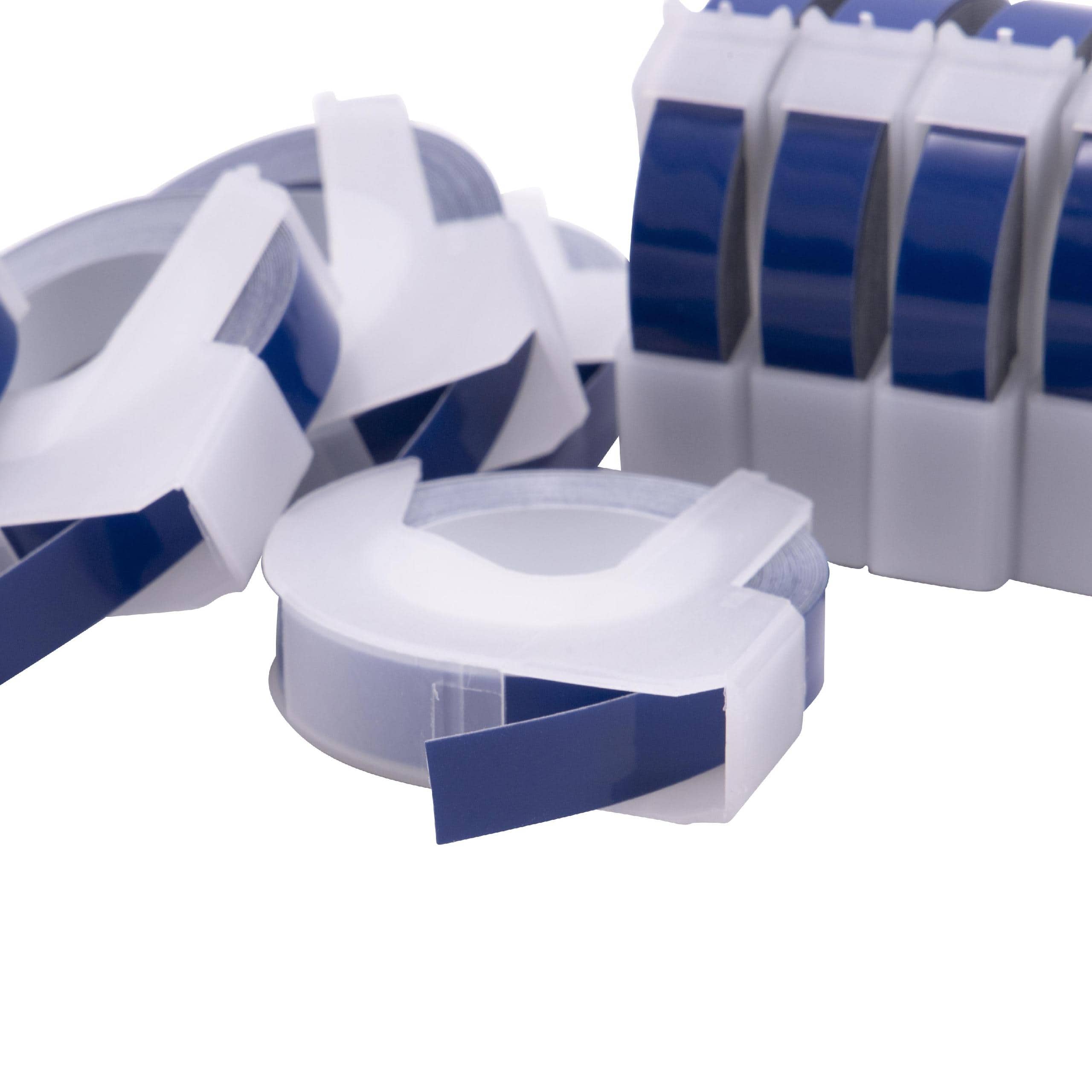 10x 3D PrägebandSchriftband als Ersatz für Dymo 0898140, 520106, S0898140 - 9mm Weiß auf Blau