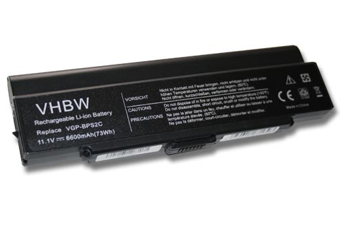 Notebook Battery Replacement for Sony VGP-BPL2C, VGP-BPS2, VGP-BPS2A, VGP-BPS2B - 6600mAh 11.1V Li-Ion, black