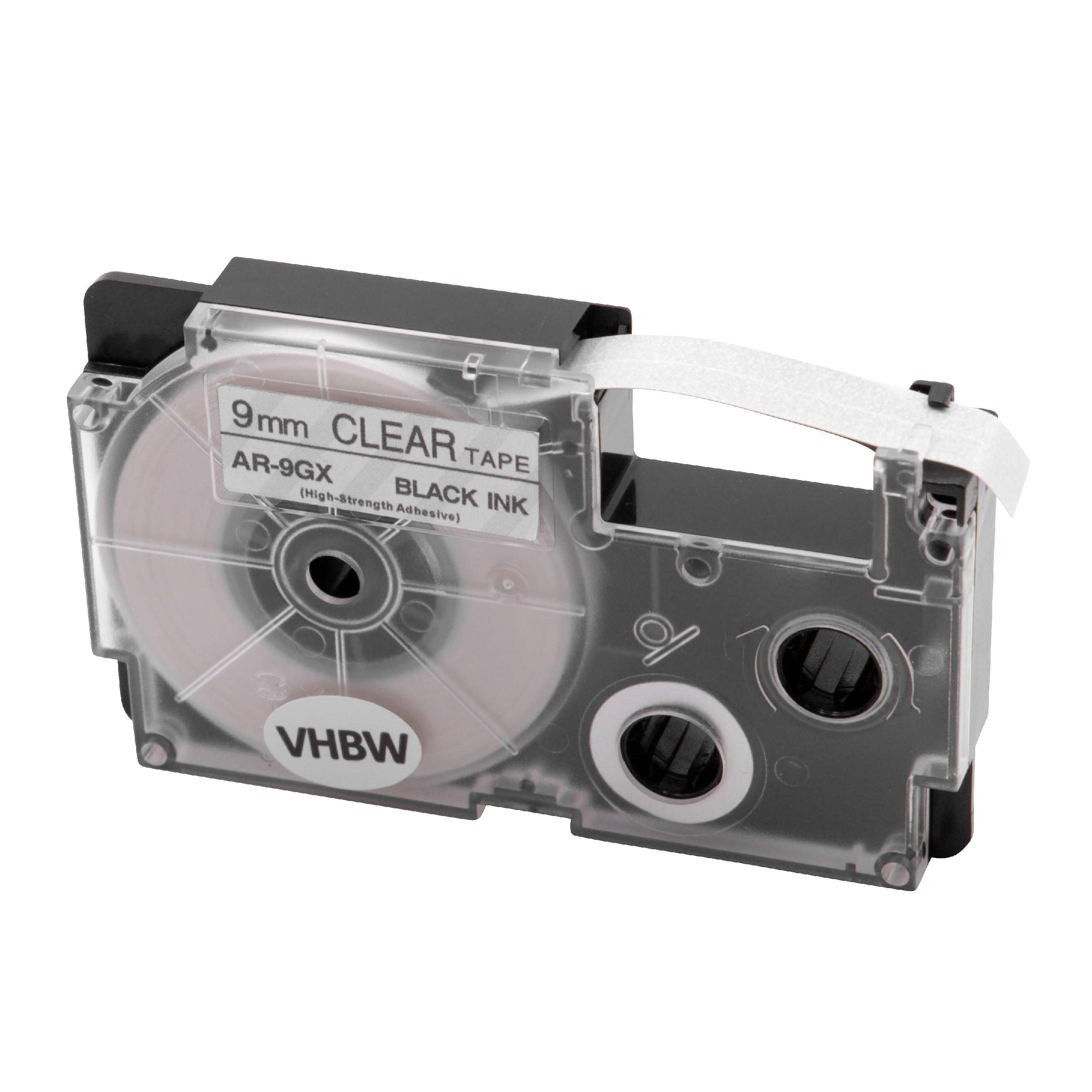 Cassette à ruban remplace Casio XR-9GX - 9mm lettrage Noir ruban Transparent