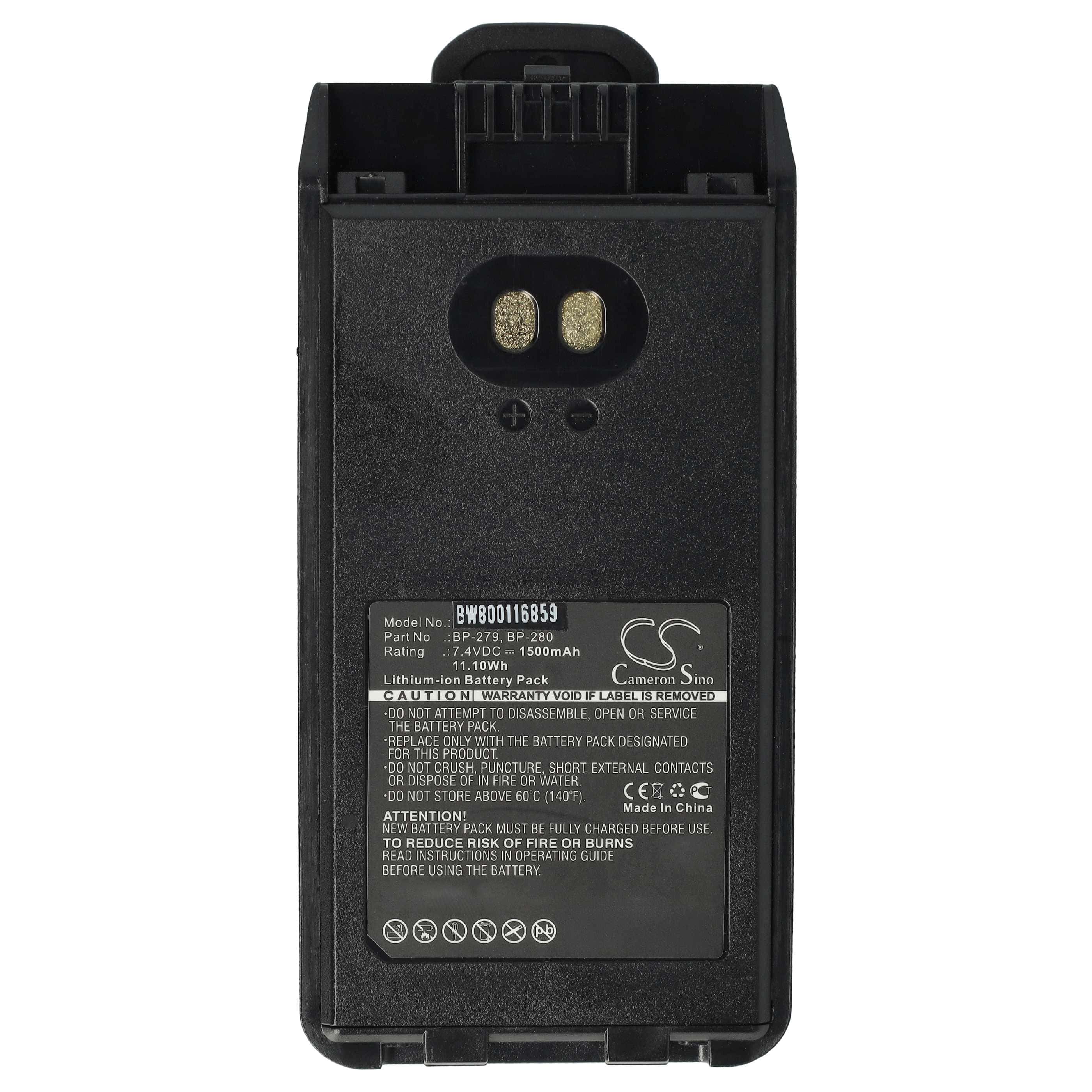 Radio 2x Battery replaces Icom BP-279, BP-280, BP-280LI - 1500 mAh 7.4 V Li-Ion + Belt Clip