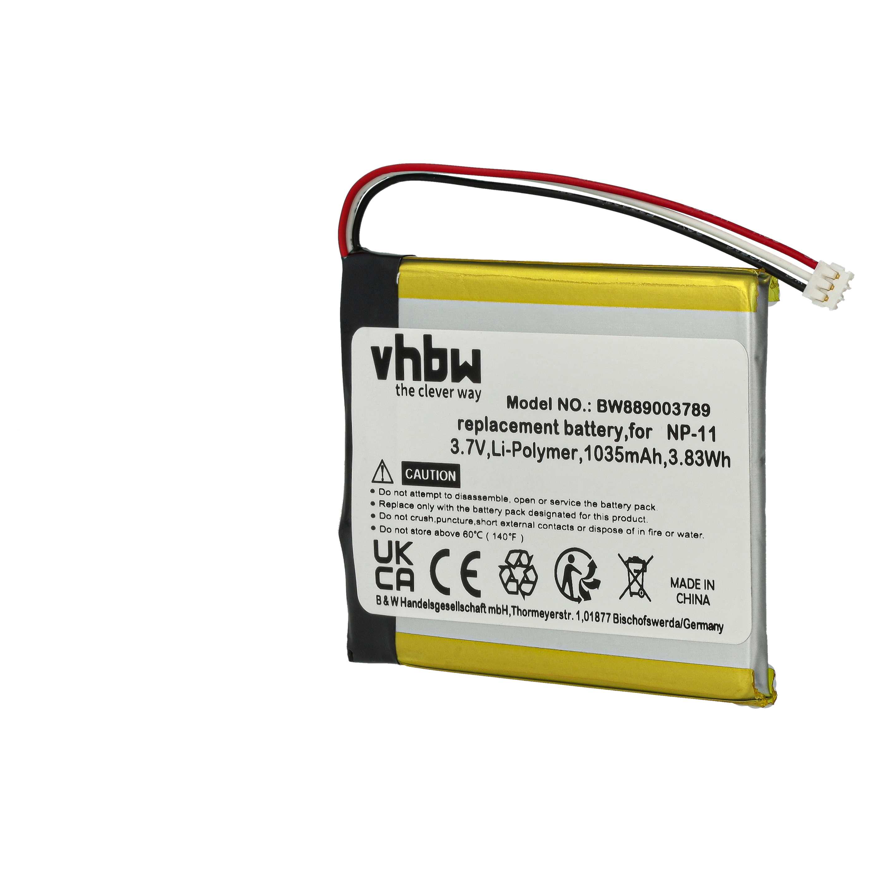Battery replaces Casio LIS1639CSPC, NP-11A, NP-11 - 1035mAh, 3.7V, Li-polymer