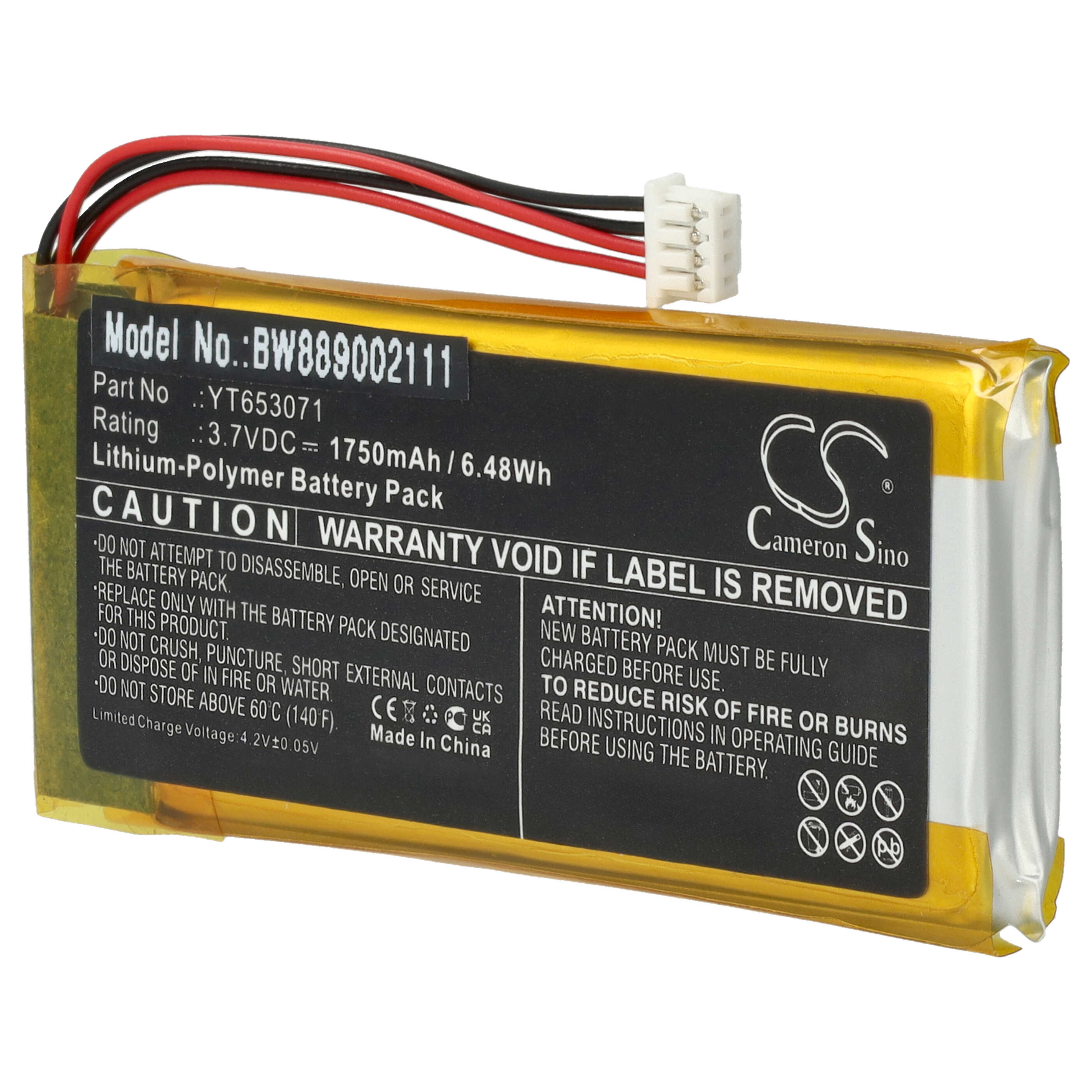 MP3-Player Battery replaces xDuoo YT653071 - 1750 mAh 3.7 V Li-polymer