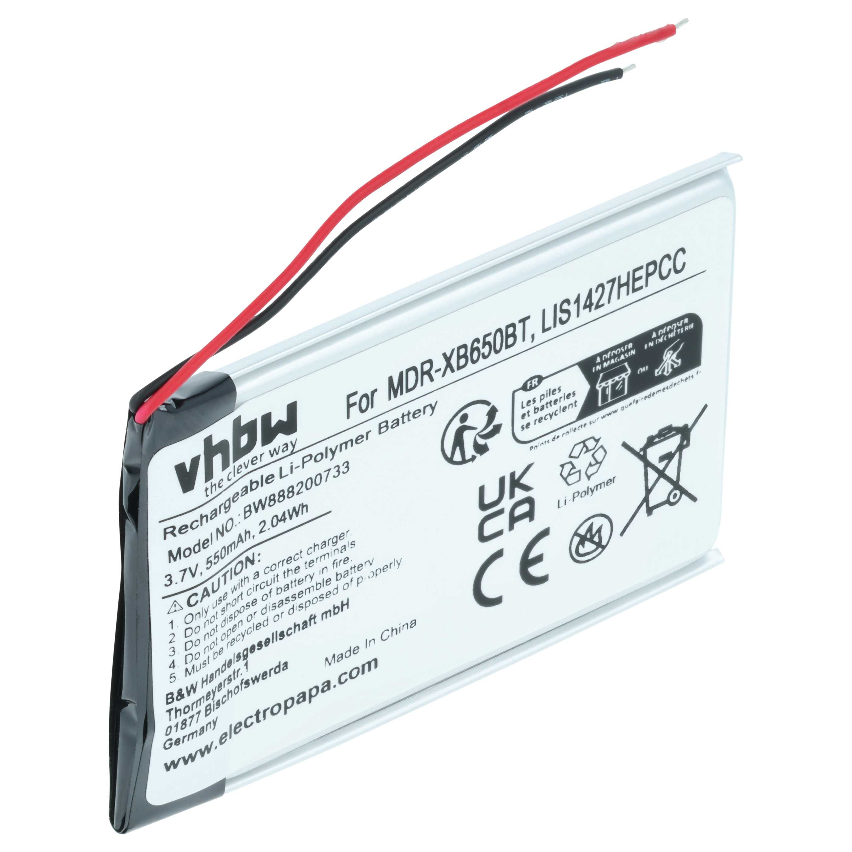 Batteria sostituisce Plantronics PR-423350 per auricolari cuffie - 550mAh 3,7V Li-Poly