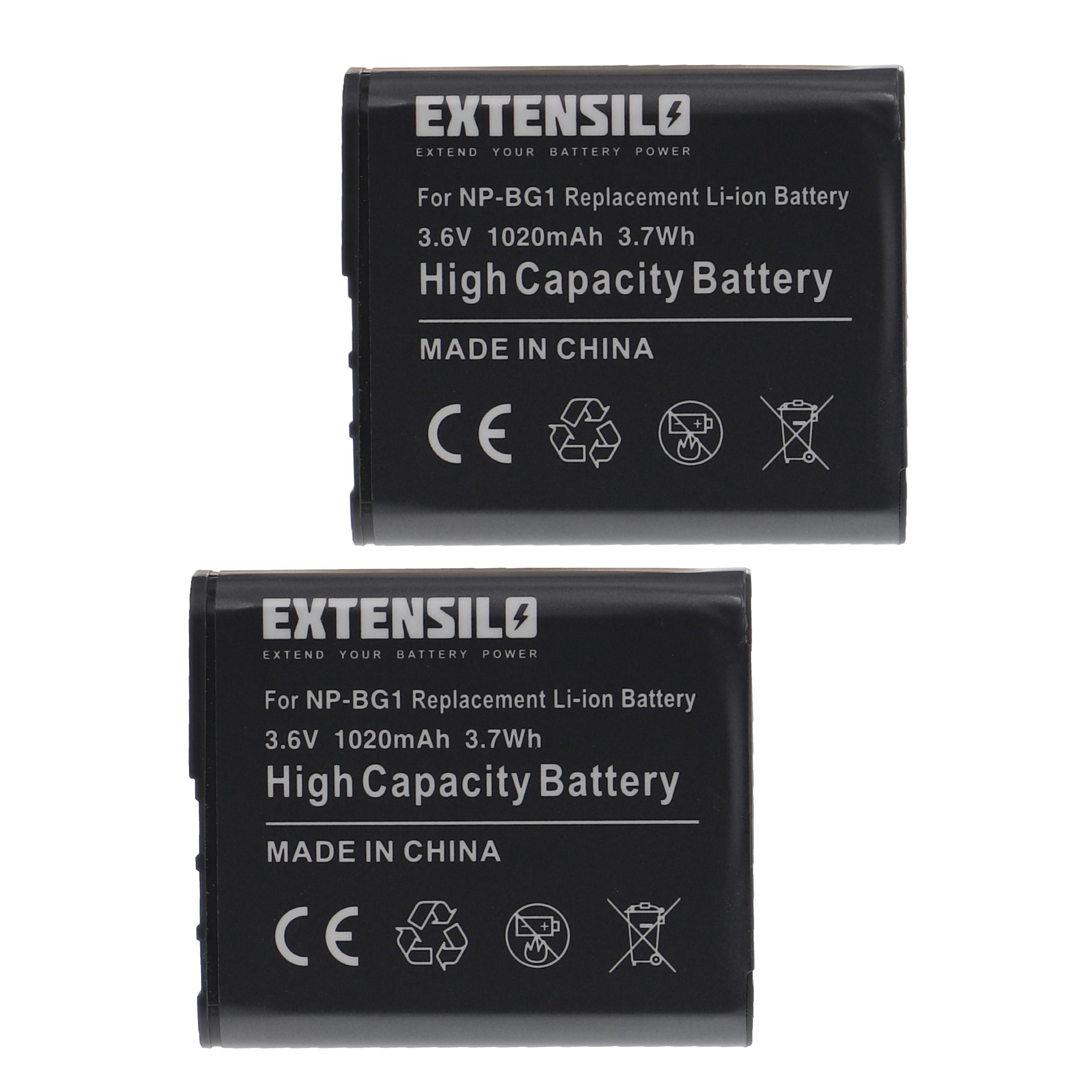 2x Battery replaces Sony NP-BG1, NP-FG1 - 1020mAh, 3.6V, Li-Ion