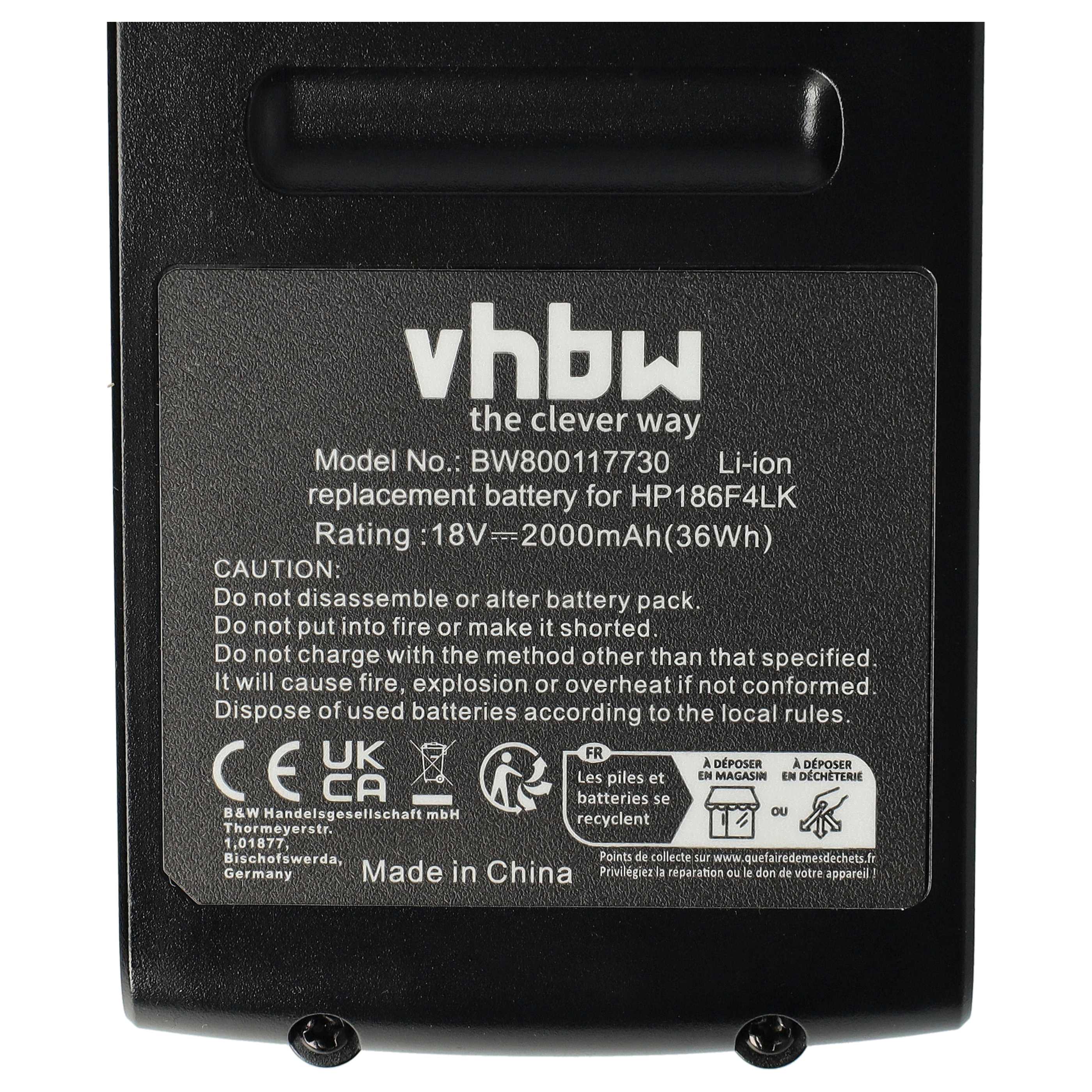 2x Battery replaces Black & Decker BL1318, BL1518, BL1518-XJ Electric Power Tool - 2000 mAh, 18 V, Li-Ion