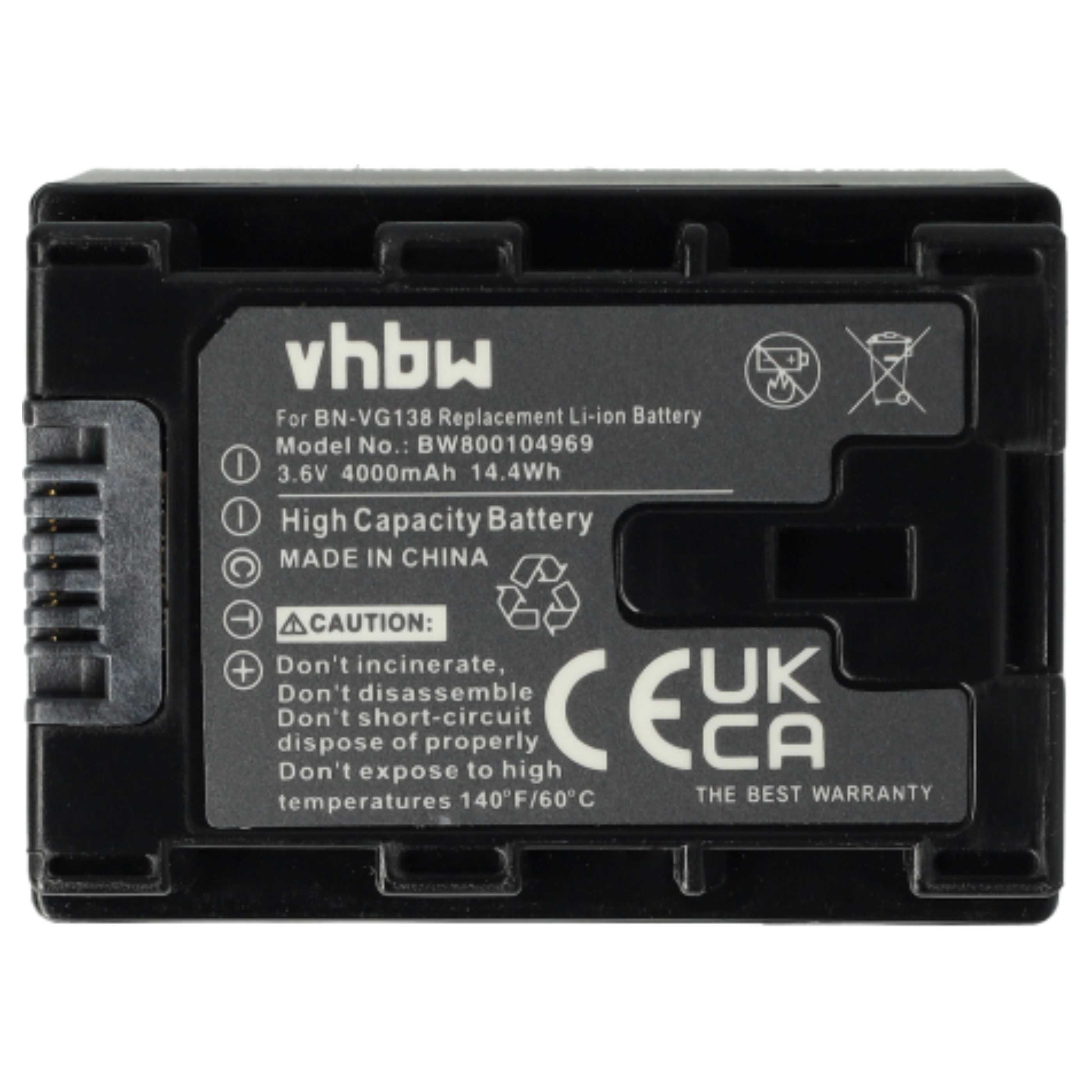 Videocamera 2x Battery replaces JVC BN-VG138SU, BN-VG138, BN-VG138E, BN-VG138AC - 4000 mAh 3.6 V Li-Ion