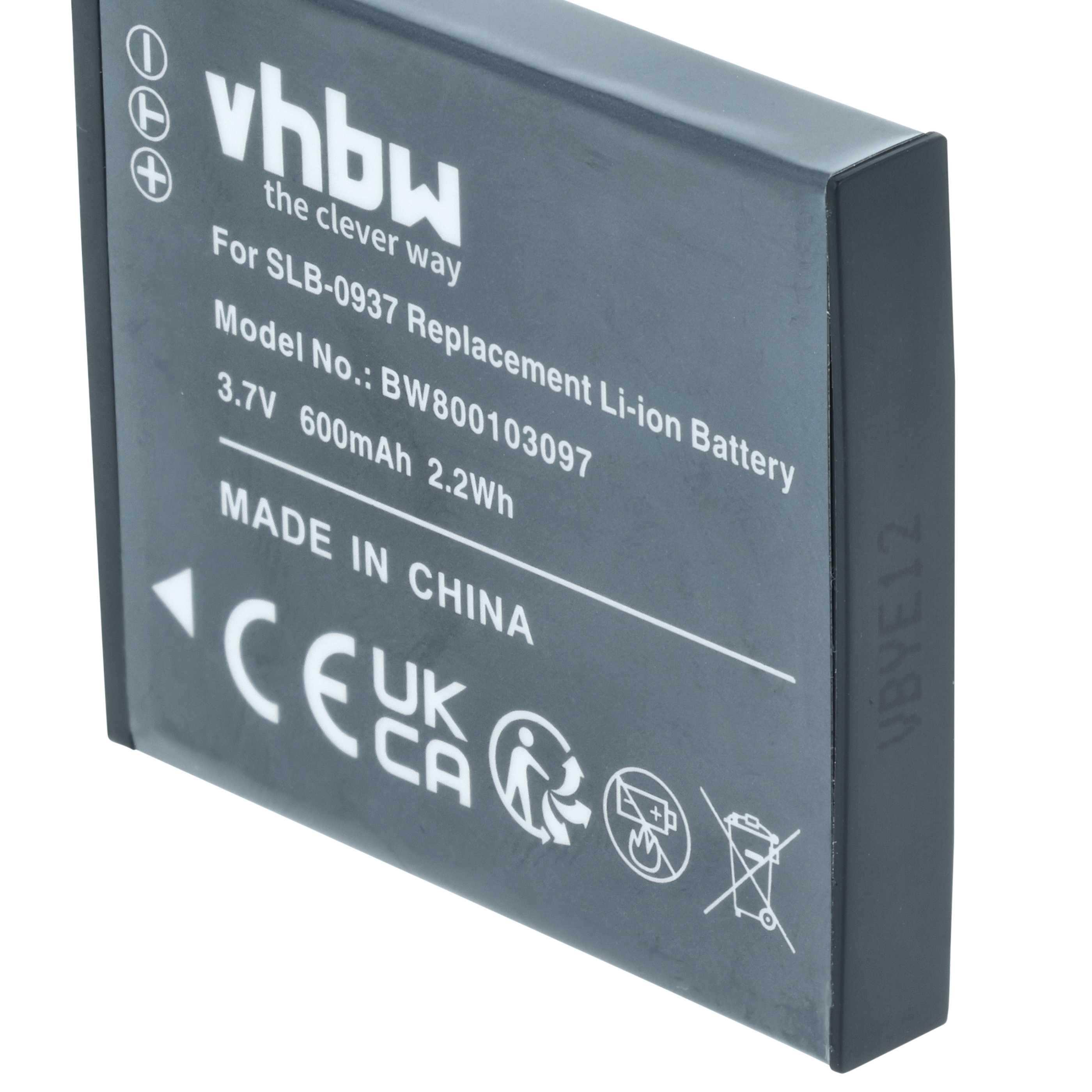 Battery replaces Samsung SLB-0937 - 600mAh, 3.7V, Li-Ion