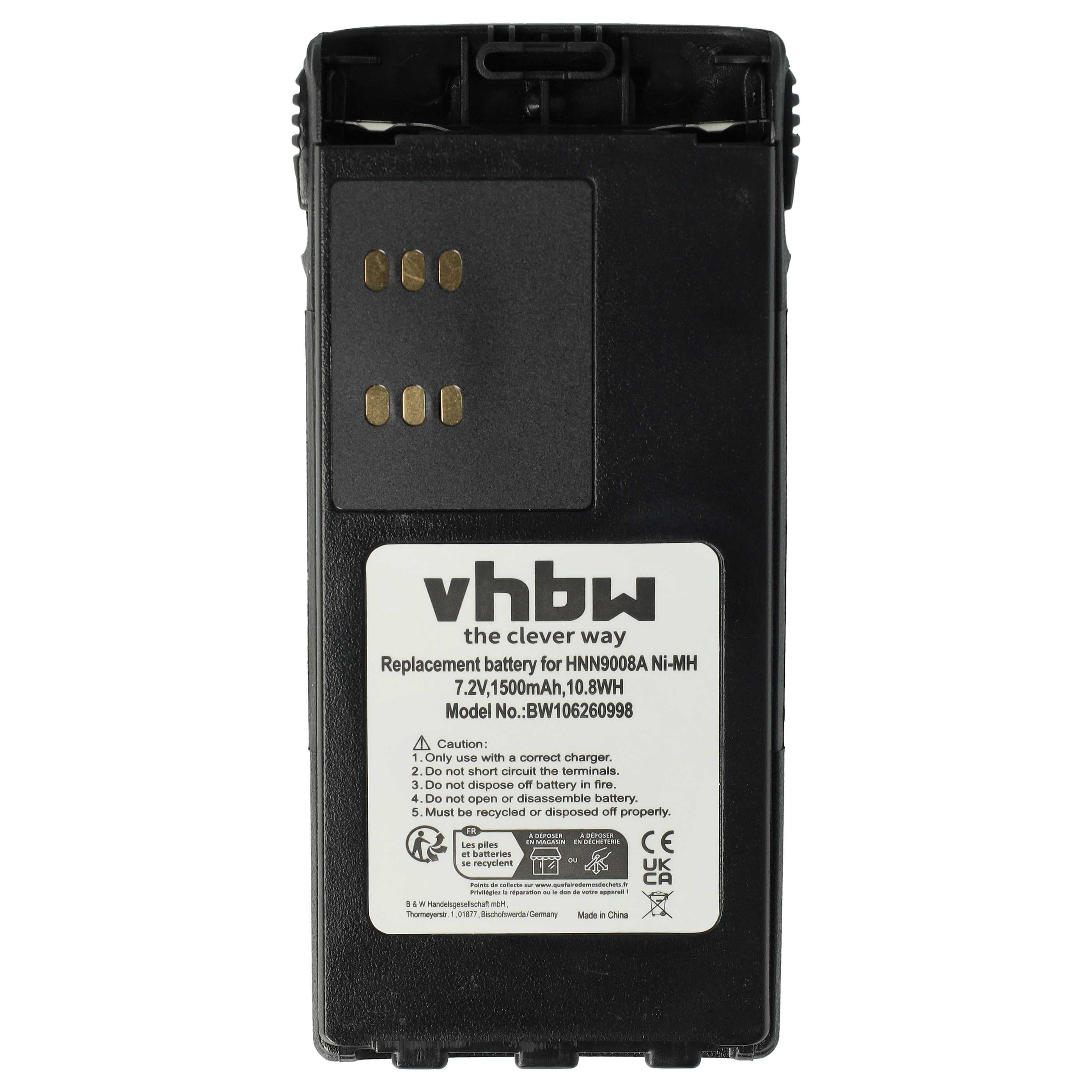 Radio 10x Battery replaces Motorola HMNN4151, HMNN4154, HMNN4158, HMNN4159 - 1500 mAh 7.2 V NiMH + Belt Clip