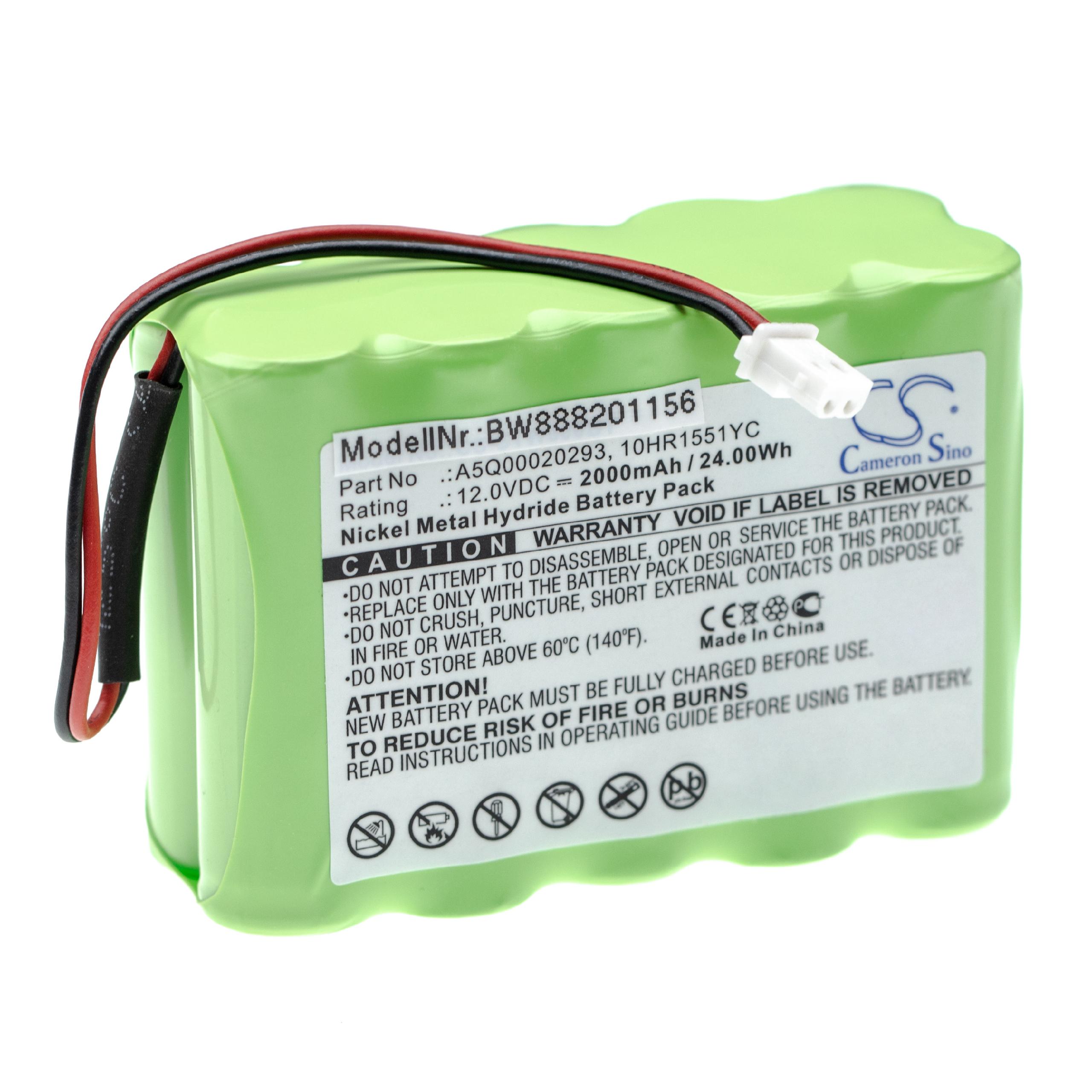 Batterie remplace Siemens A5Q00020293, IAB1201-8, 10HR1551YC pour centrale d'alarme - 2000mAh 12V NiMH