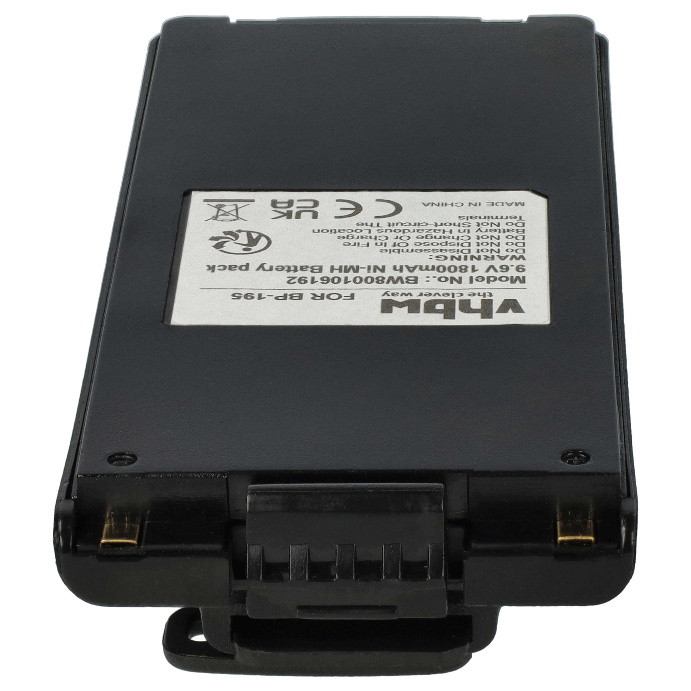 Batterie remplace Icom BP-195, BP-196H, BP-196, BP-196R pour radio talkie-walkie - 1800mAh 9,6V NiMH