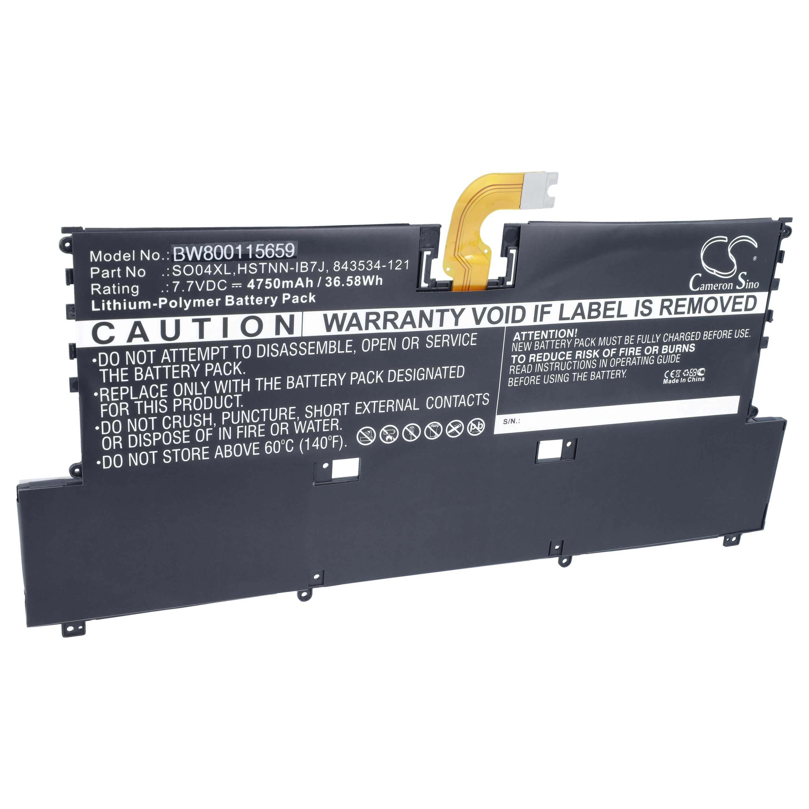 Batteria sostituisce SO04XL, HSTNN-IB7J, 843534-121 per notebook - 4750mAh 7,7V Li-Poly nero
