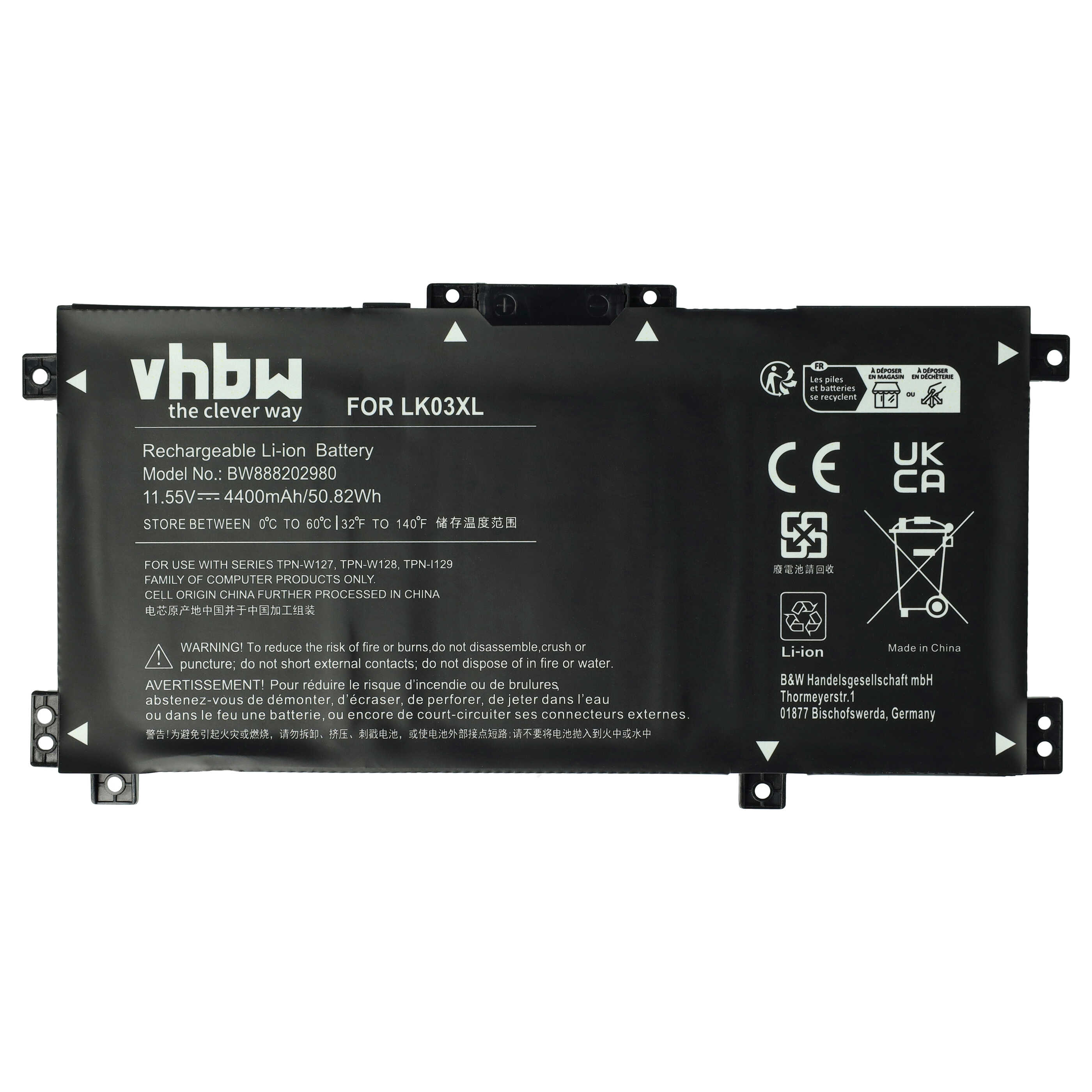 Notebook Battery Replacement for HP 916368-541, 916368-421, 916814-855 - 4400 mAh 11.55 V Li-polymer