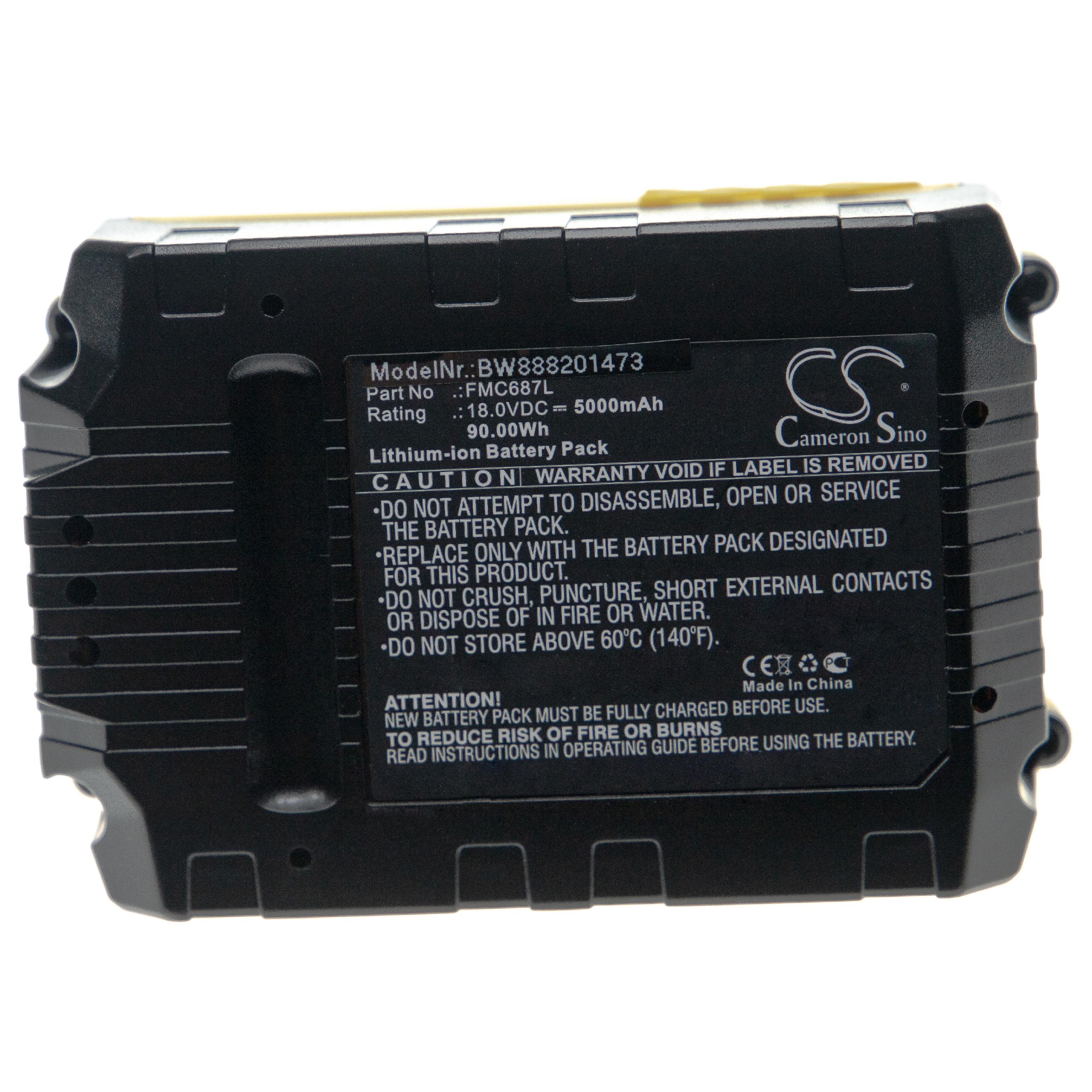Batería reemplaza Stanley FMC687L para herramienta - 5000 mAh, 18 V, Li-Ion