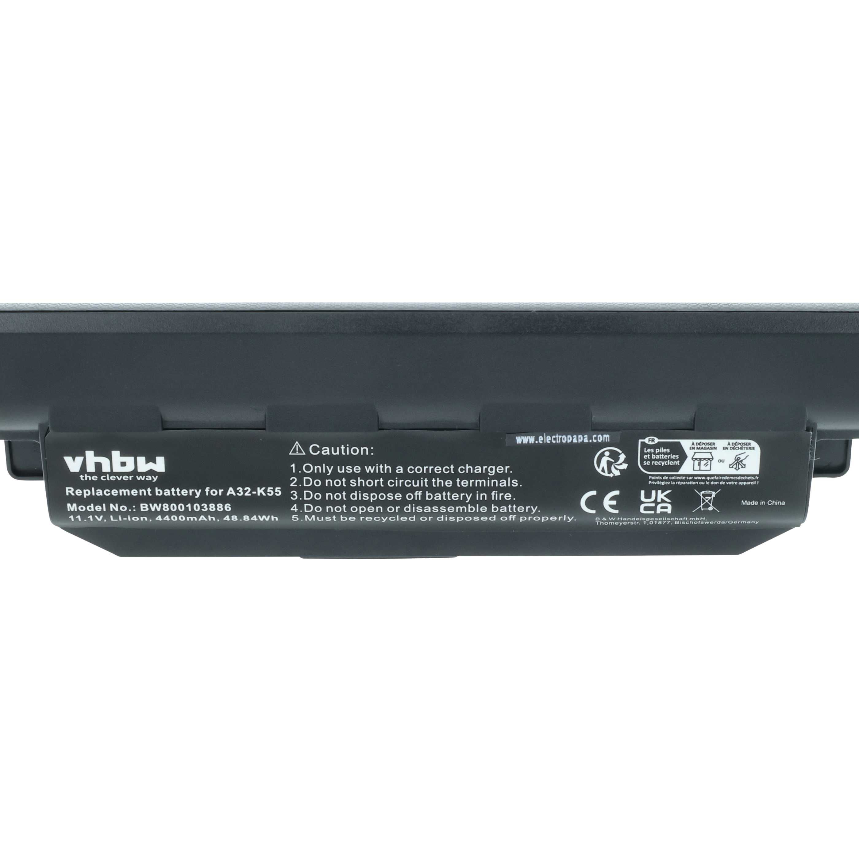 Batteria sostituisce Asus A33-K55, A32-K55, A41-K55 per notebook - 4400mAh 11,1V Li-Ion nero