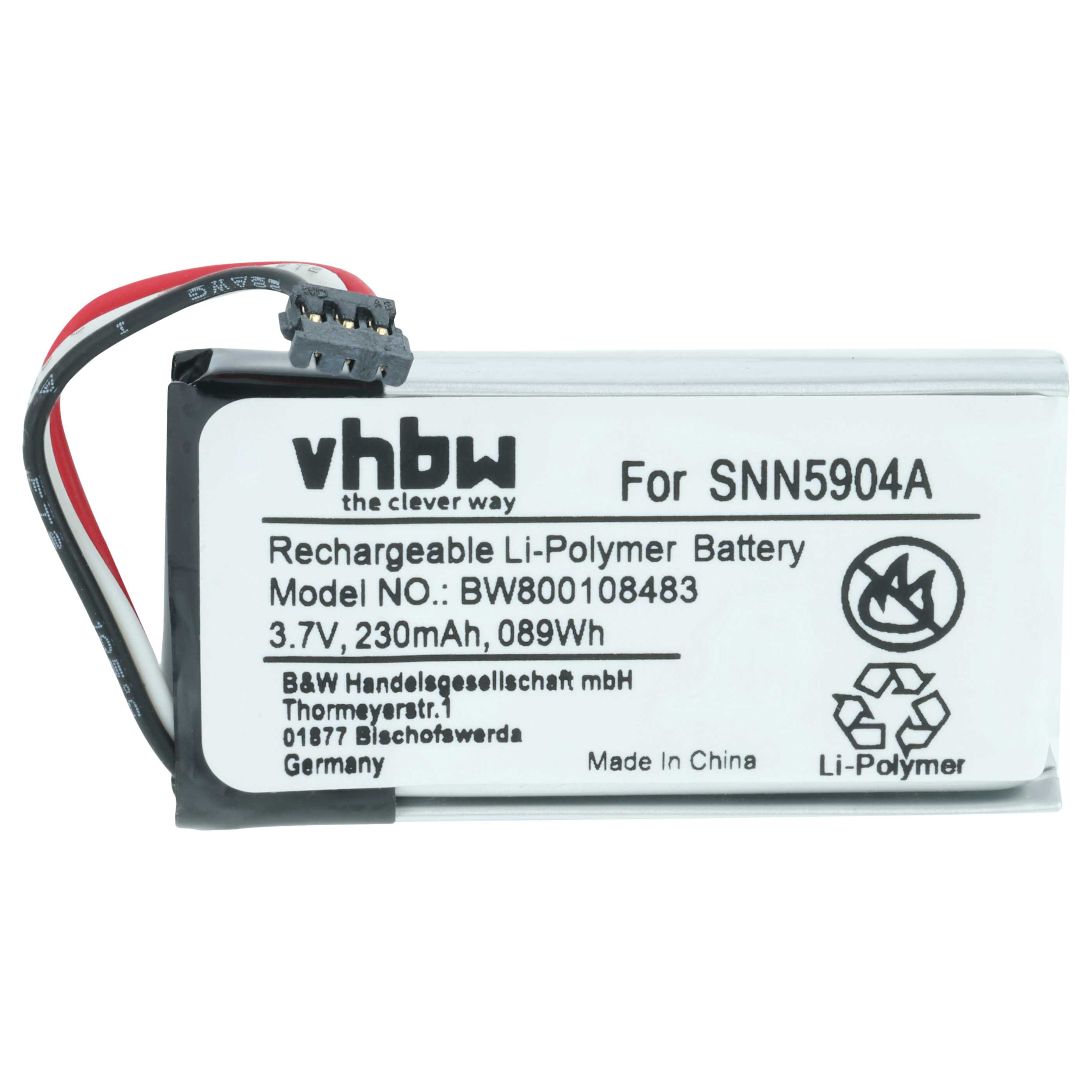 Batterie remplace Motorola 61638C, SNN5904A pour téléphone Motorola - 230mAh 3,7V Li-polymère