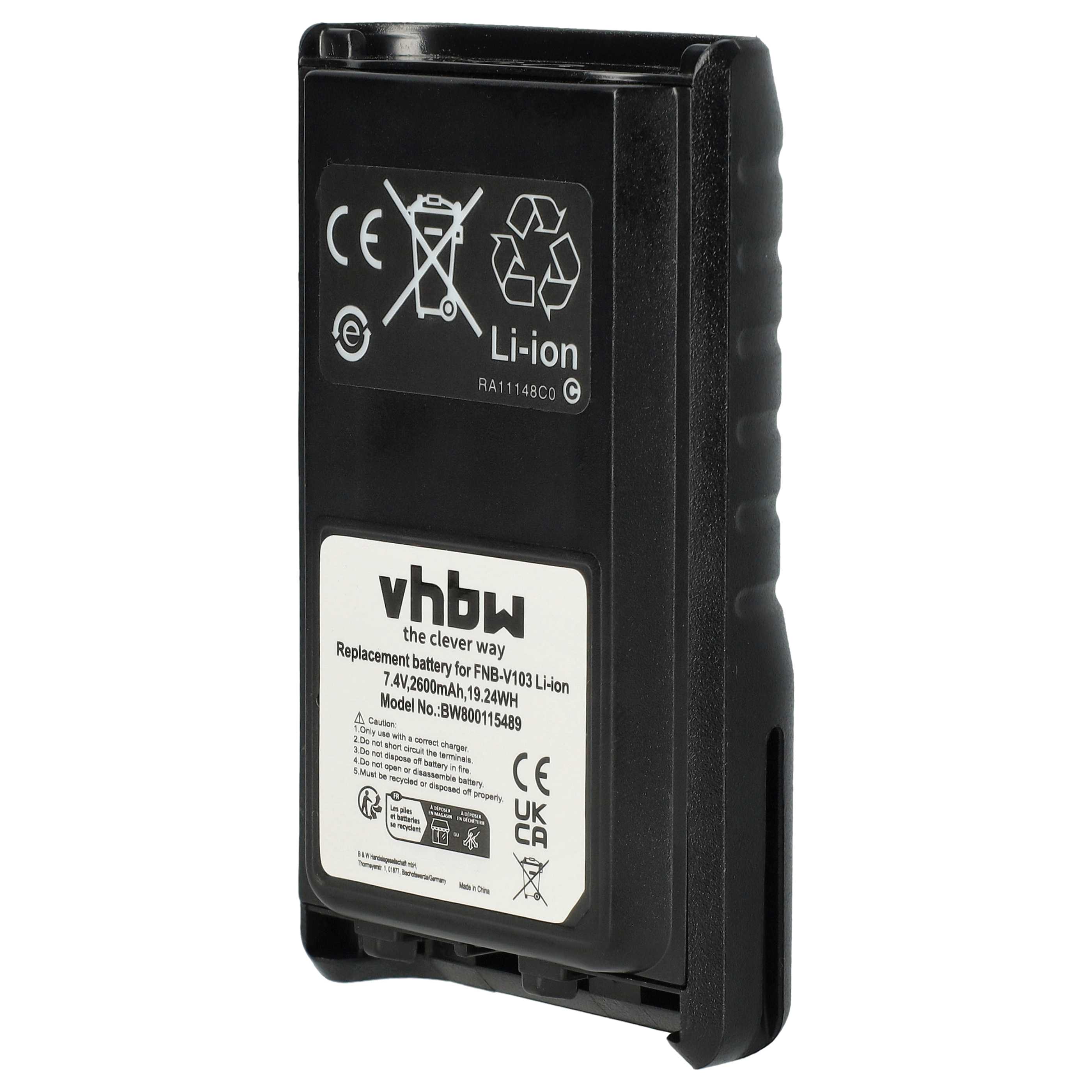 Radio 5x Battery replaces Yaesu Vertex FNB-V103, FNB-V104, FNB-V103LI, FNB-V104LI - 2600 mAh 7.4 V Li-Ion