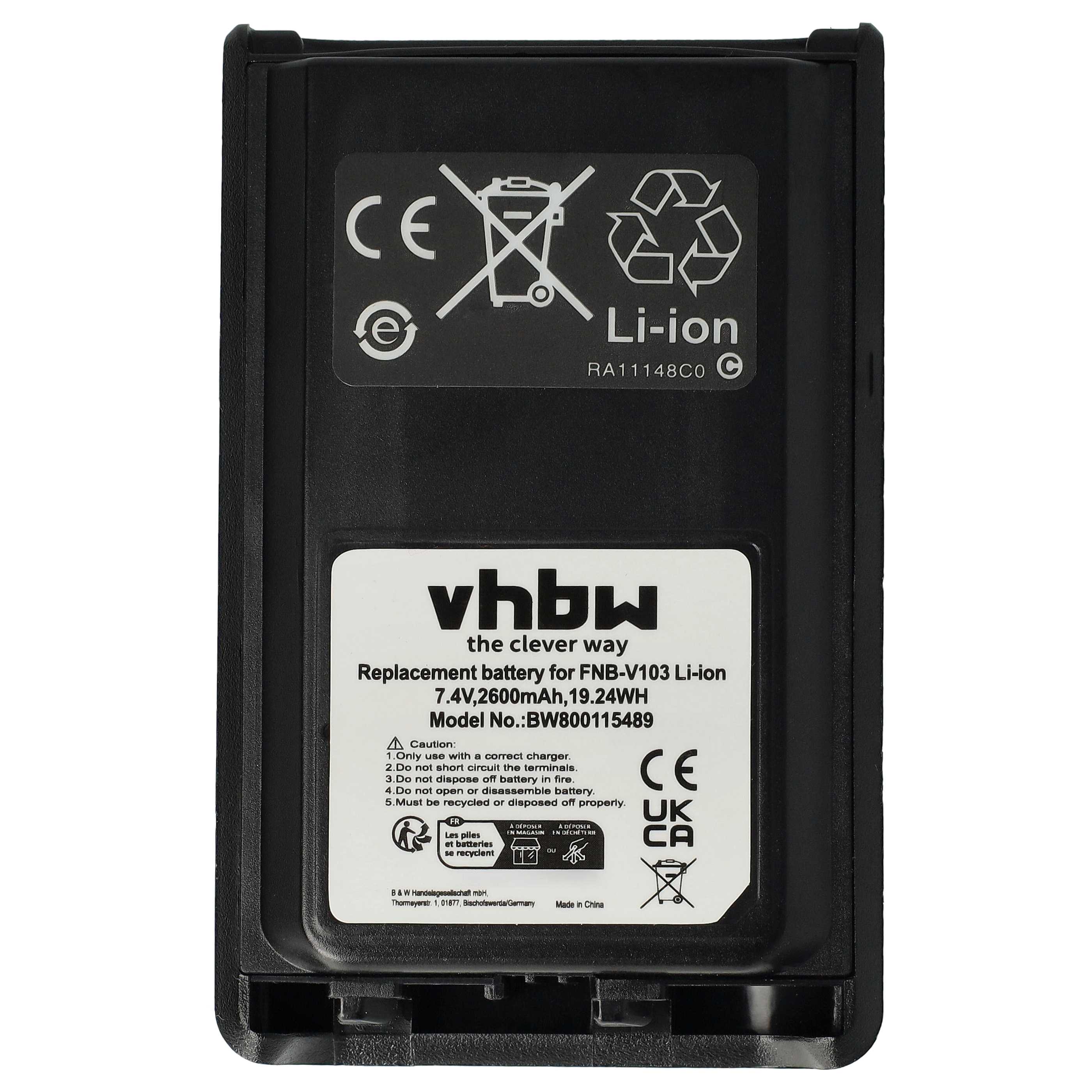 Radio 2x Battery replaces Yaesu Vertex FNB-V103, FNB-V104, FNB-V103LI, FNB-V104LI - 2600 mAh 7.4 V Li-Ion
