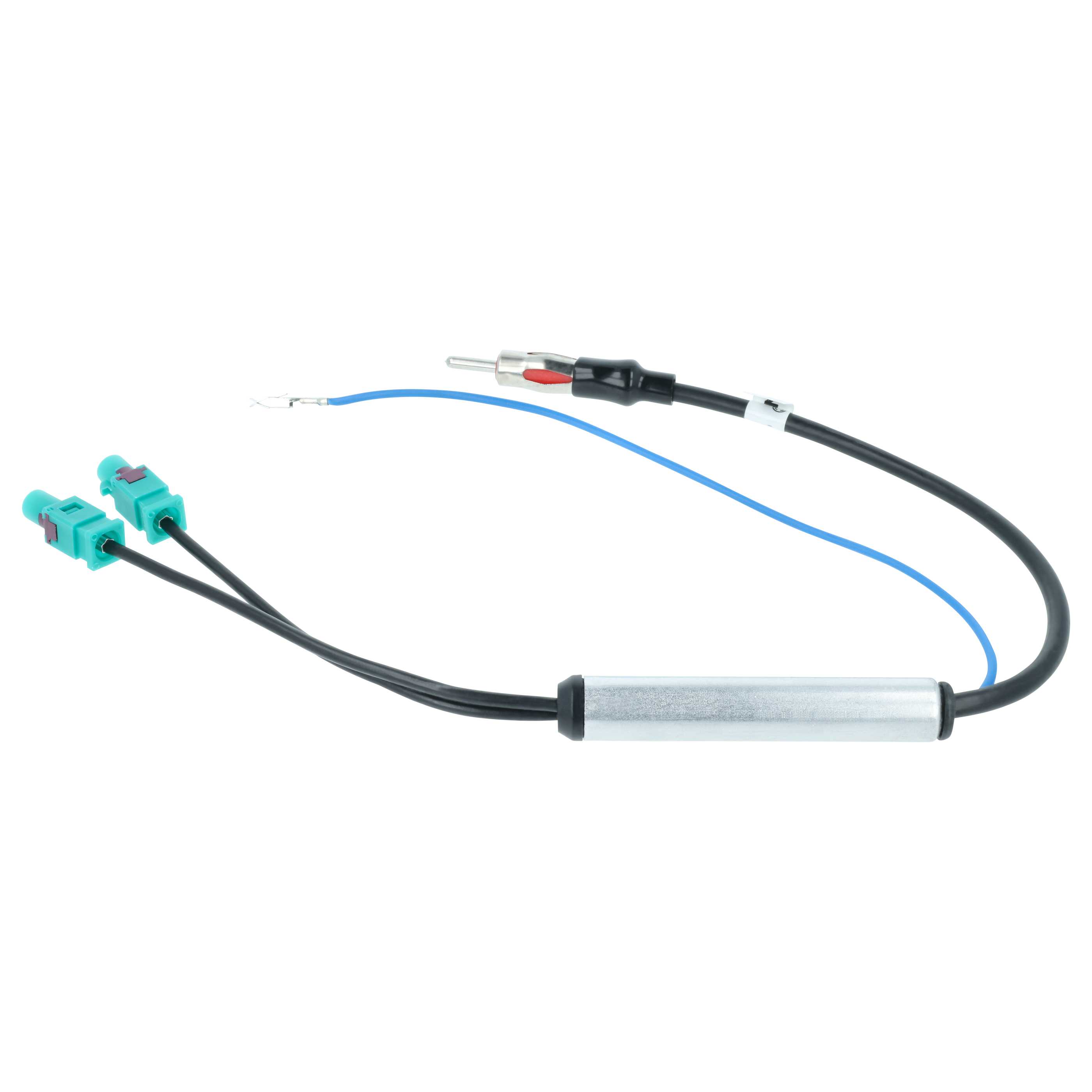 Antennenverstärker DIN (m) auf Doppel-Fakra (m) für Audi, Seat, VW Fahrzeuge - Für Phantomeinspeisung, 35 cm