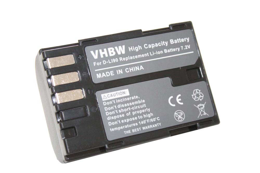 Batterie remplace Pentax D-Li90 pour appareil photo - 1300mAh 7,2V Li-ion