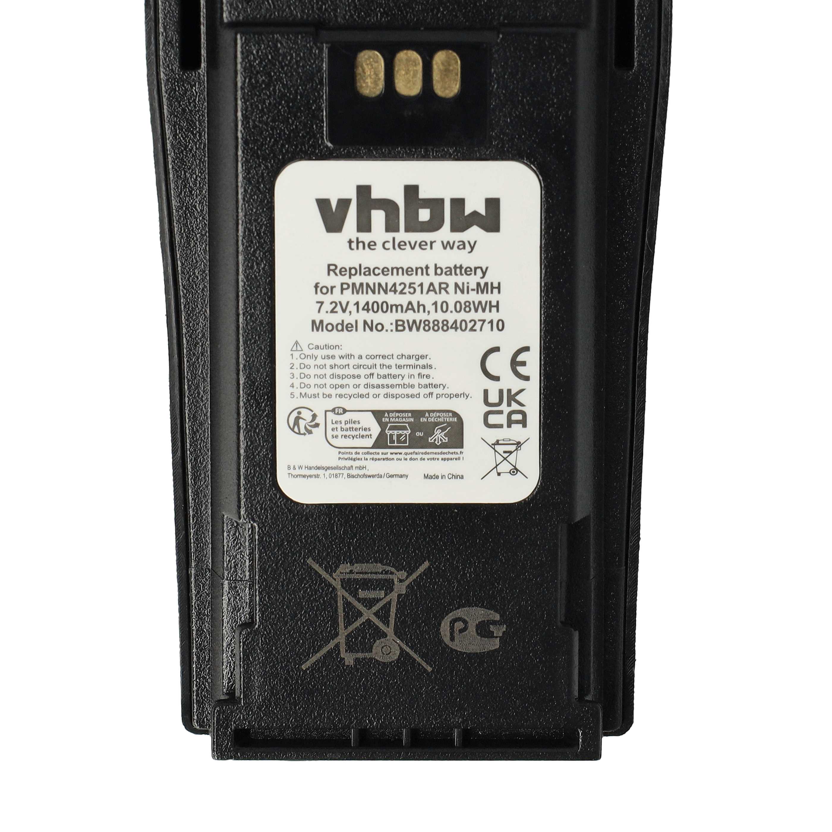 Radio 5x Battery replaces Motorola NNTN4497A, NNTN4497, NNTN4496AR, NNTN4496 - 1400 mAh 7.2 V NiMH + Belt Clip