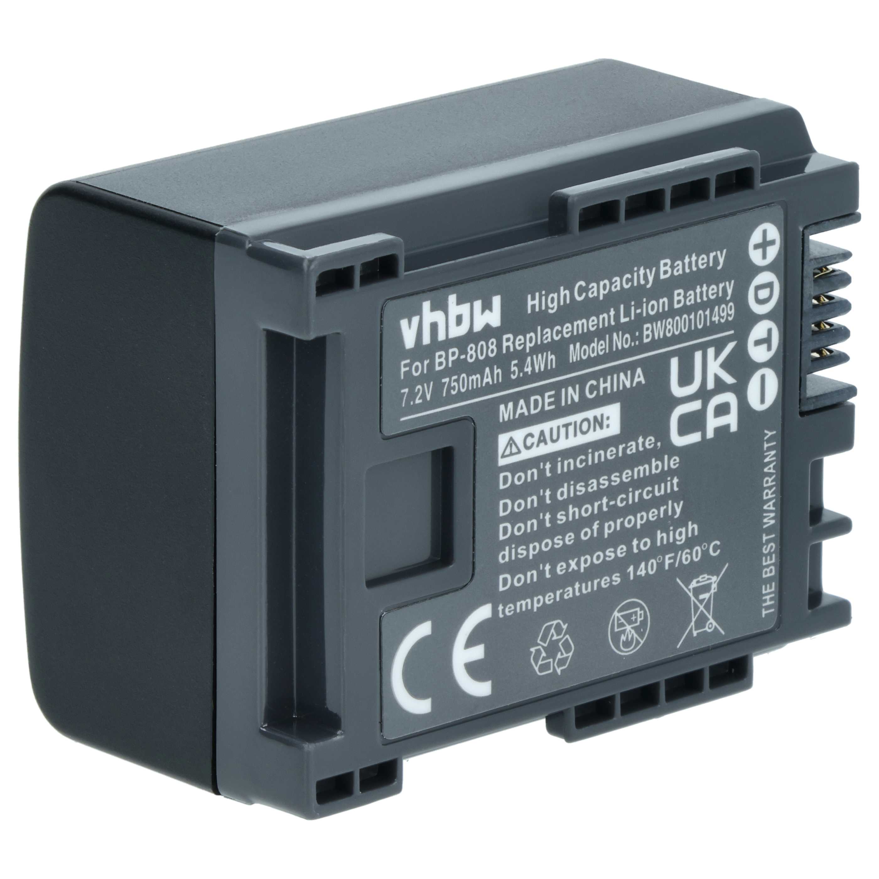 Batteria per videocamera sostituisce Canon 2740B002, BP-808 Canon - 750mAh 7,2V Li-Ion con infochip