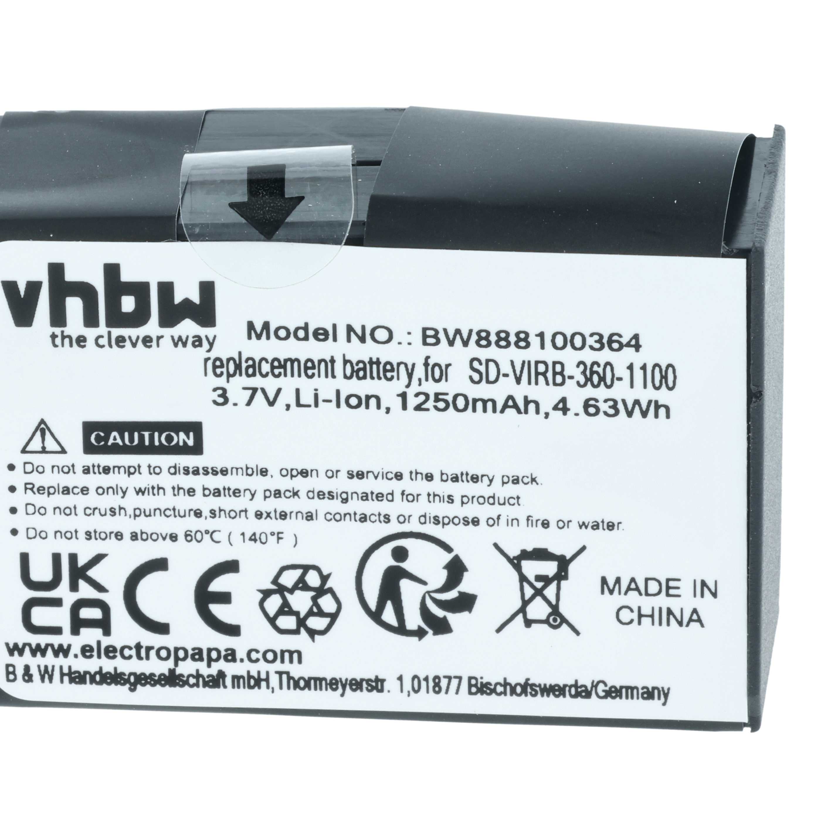 Videocamera 2x Battery replaces Garmin 010-12521-40, 360-00106-00 - 1250 mAh 3.8 V Li-Ion