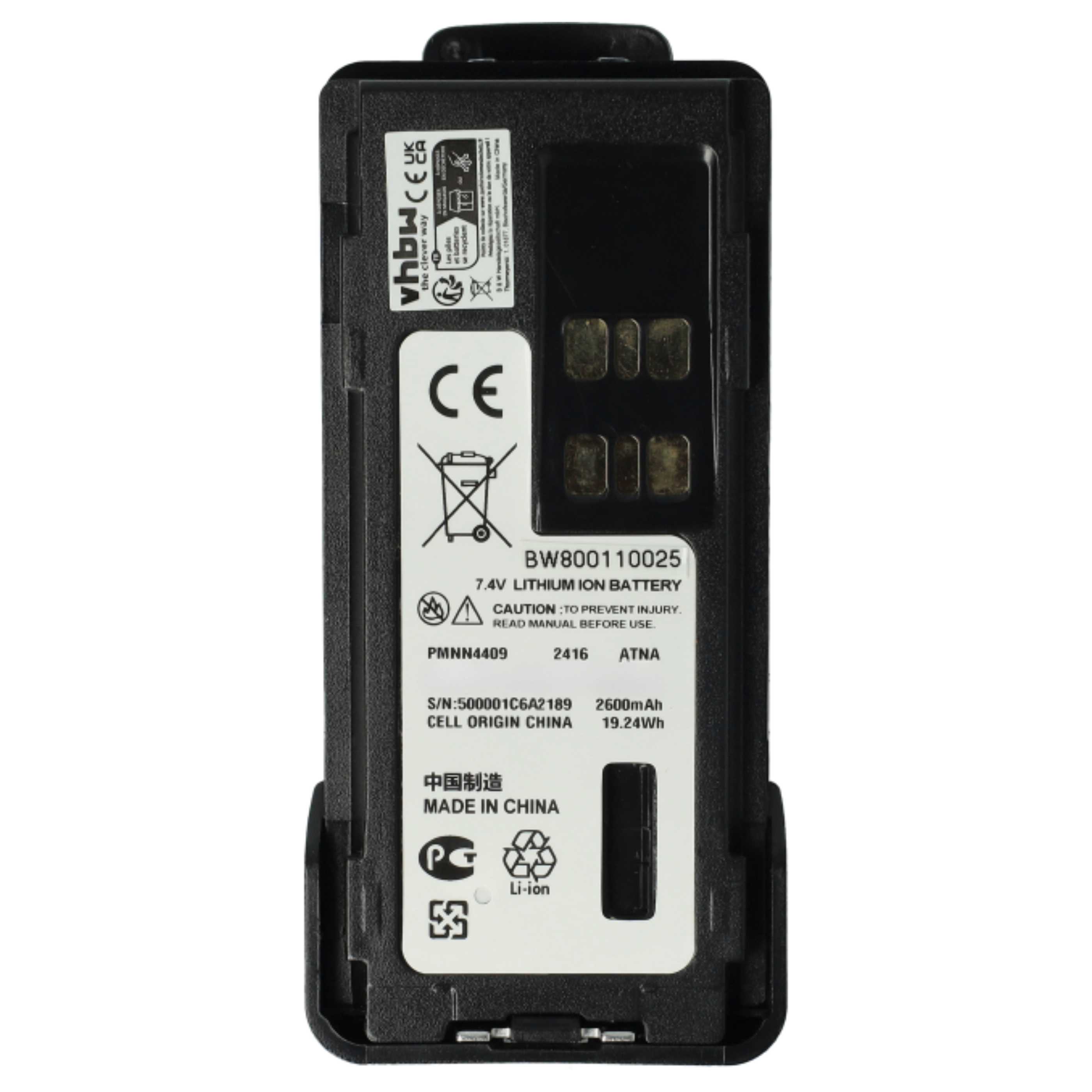 Radio 2x Battery replaces Motorola PMNN4406, PMNN4406BR, PMNN4409 - 2600 mAh 7.4 V Li-Ion + Belt Clip