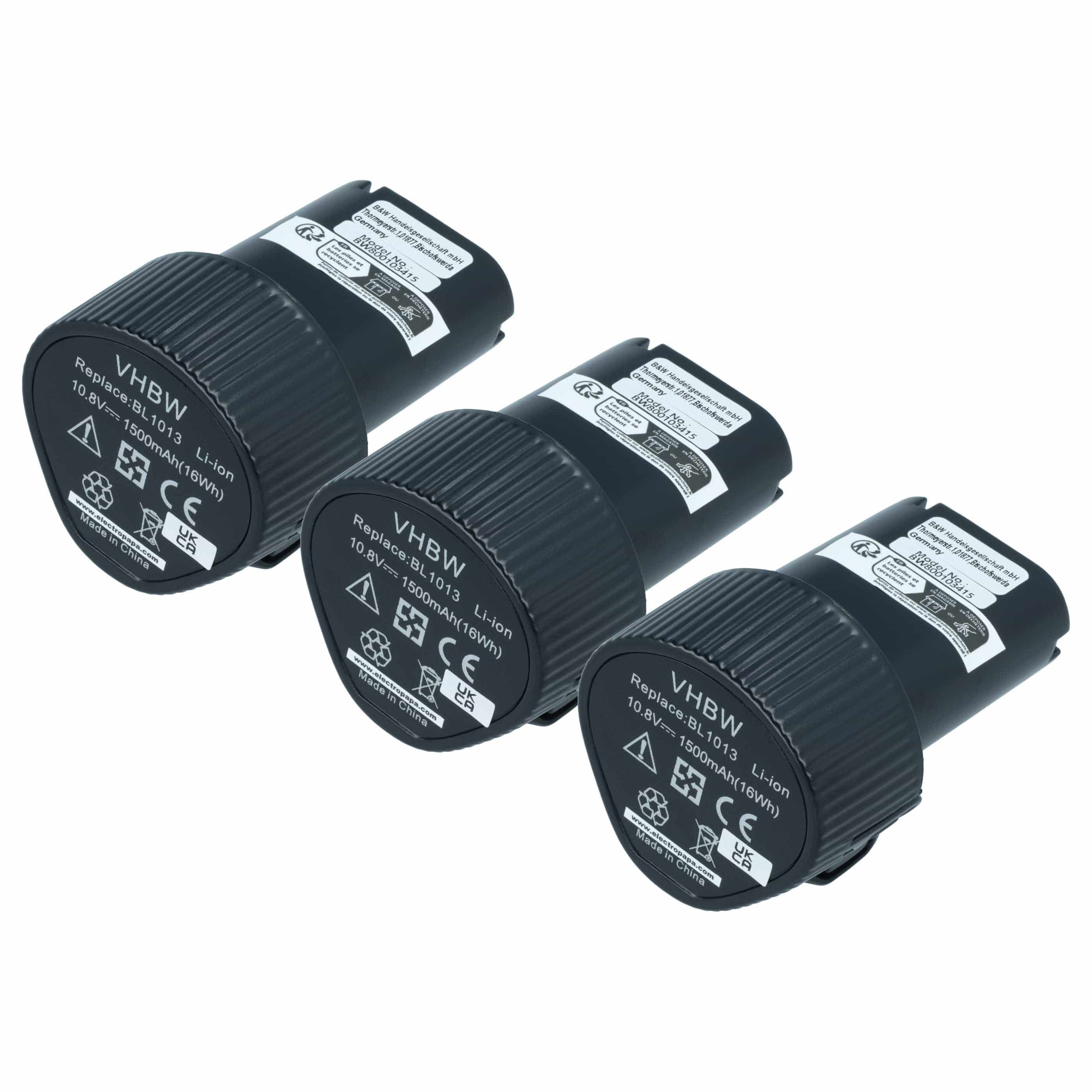 3x Battery replaces Makita 194551-4, 194588-1, 194550-6 Electric Power Tool - 1500 mAh, 10.8 V, Li-Ion