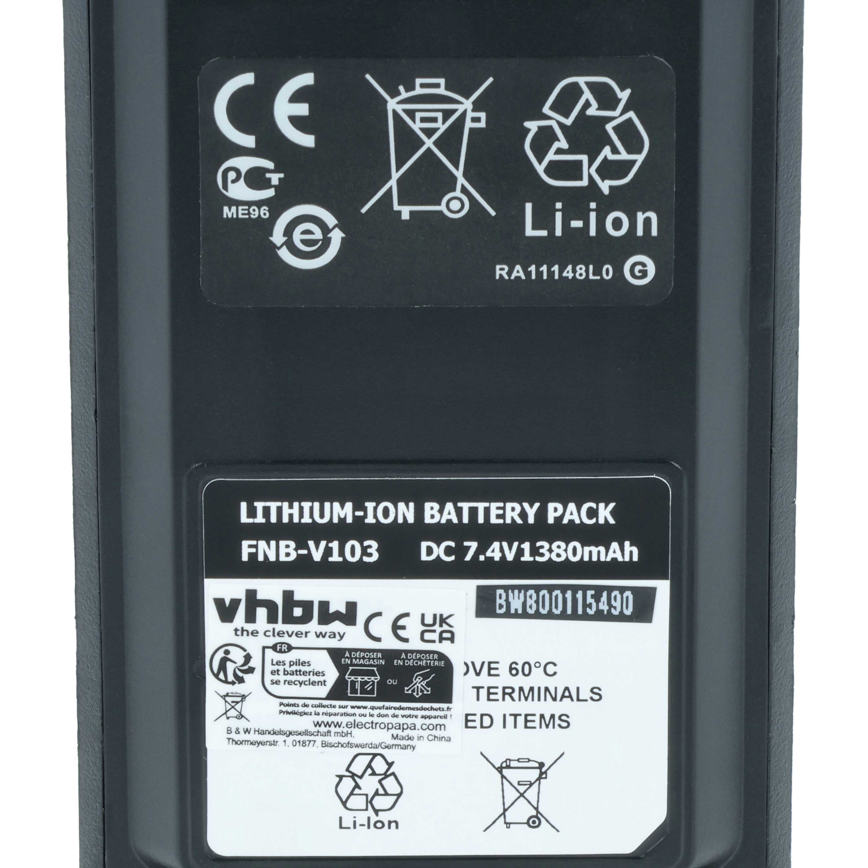 Akku (5 Stück) als Ersatz für Yaesu Vertex FNB-V103 für Vertex Yaesu für Funkgerät - 1380mAh 7,4V Li-Ion