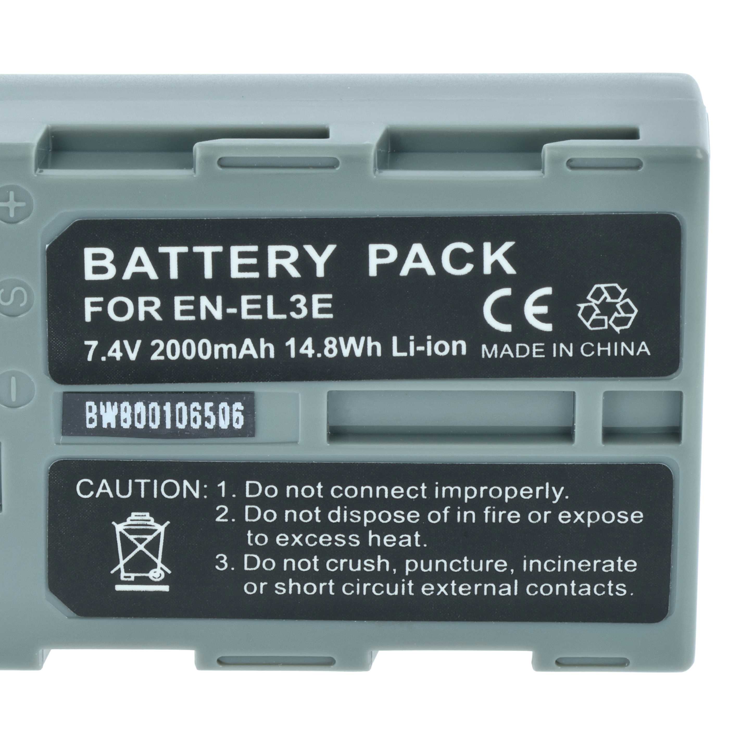 2x Battery replaces Nikon EN-EL3e, EN-EL3, EN-EL3a - 2000mAh, 7.2V, Li-Ion with Info Chip
