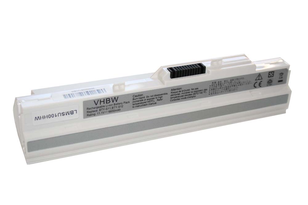 Batterie remplace Medion BTY-S13, BTY-S12, BTY-S11 pour ordinateur portable - 6600mAh 11,1V Li-ion, blanc