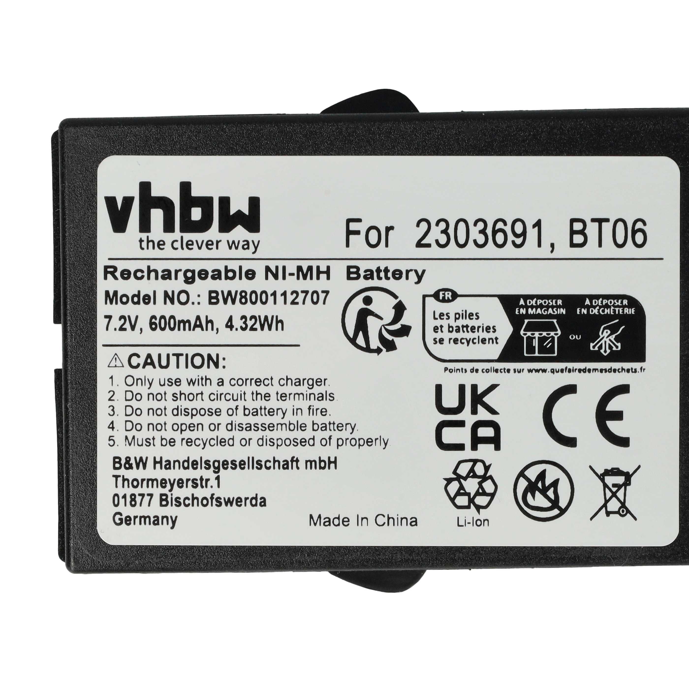 Batterie (2 pièces) remplace Danfoss 2303691, BT06 - 600mAh 7,2V NiMH