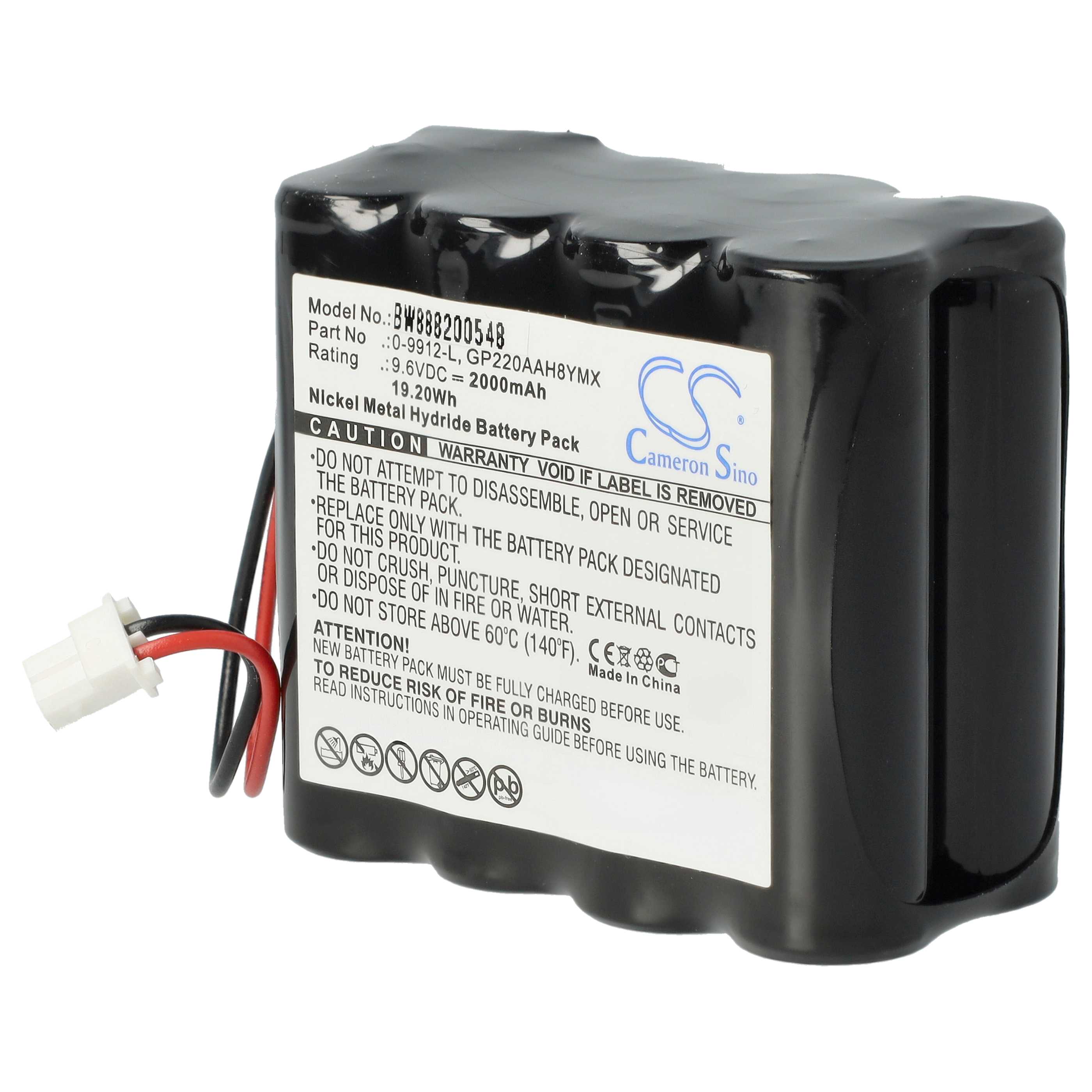 Alarm System Battery replaces Visonic GP220AAH8YMX, 0-9912-L - 2000 mAh 9.6 V NiMH