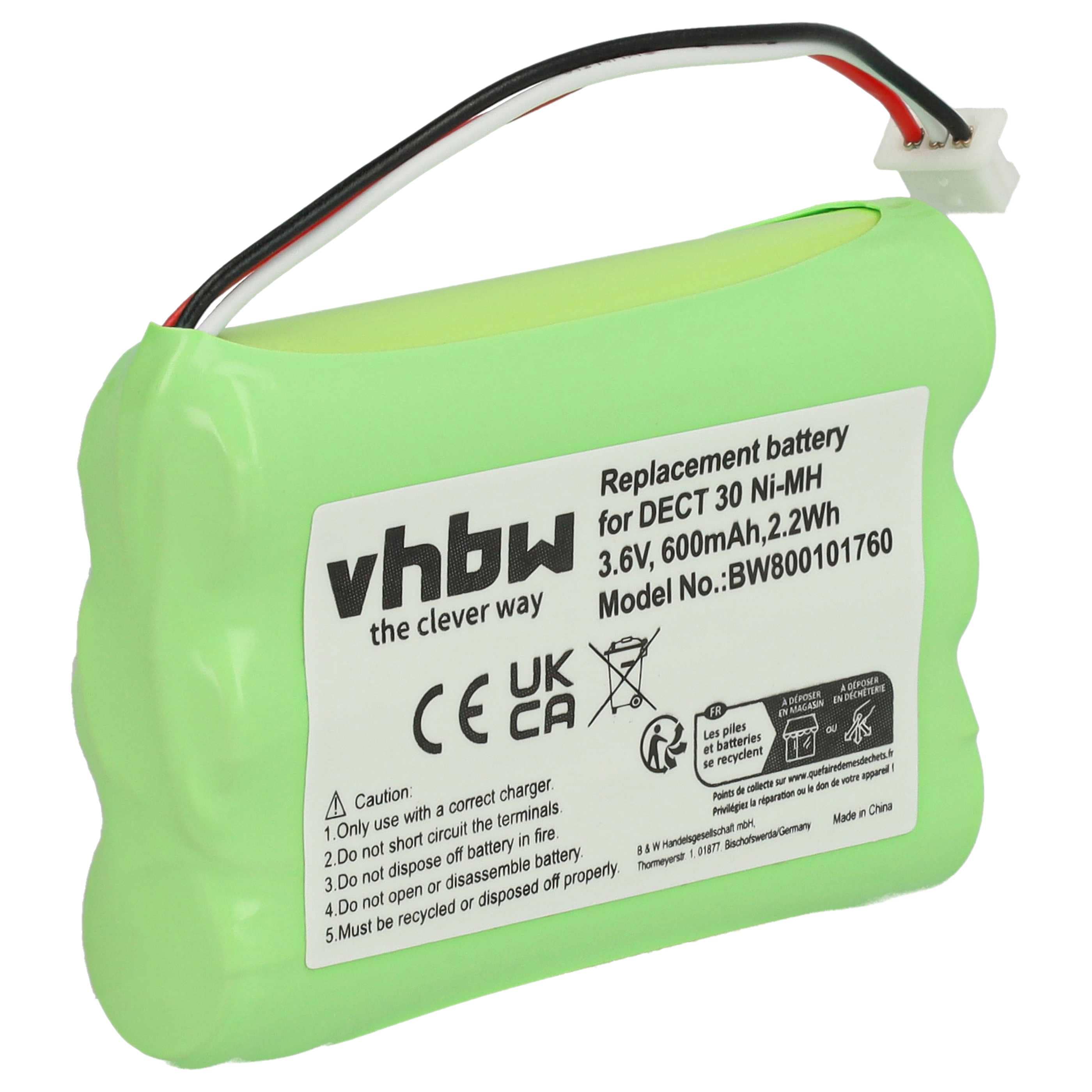 Batterie remplace Agfeo 23NO09TT30, 84743411, AH-AAA600F pour téléphone Agfeo - 600mAh 3,6V NiMH